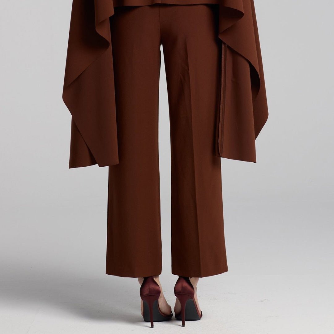 Brown Wide Leg Crepe Pants - shopaleena