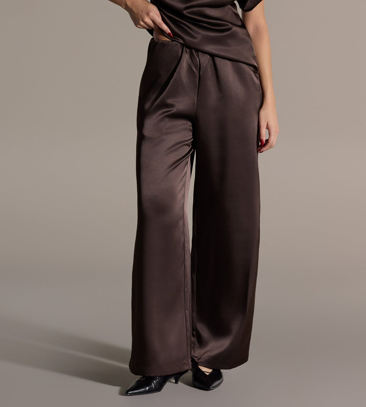Brown Wide Leg Satin Pants - shopaleena