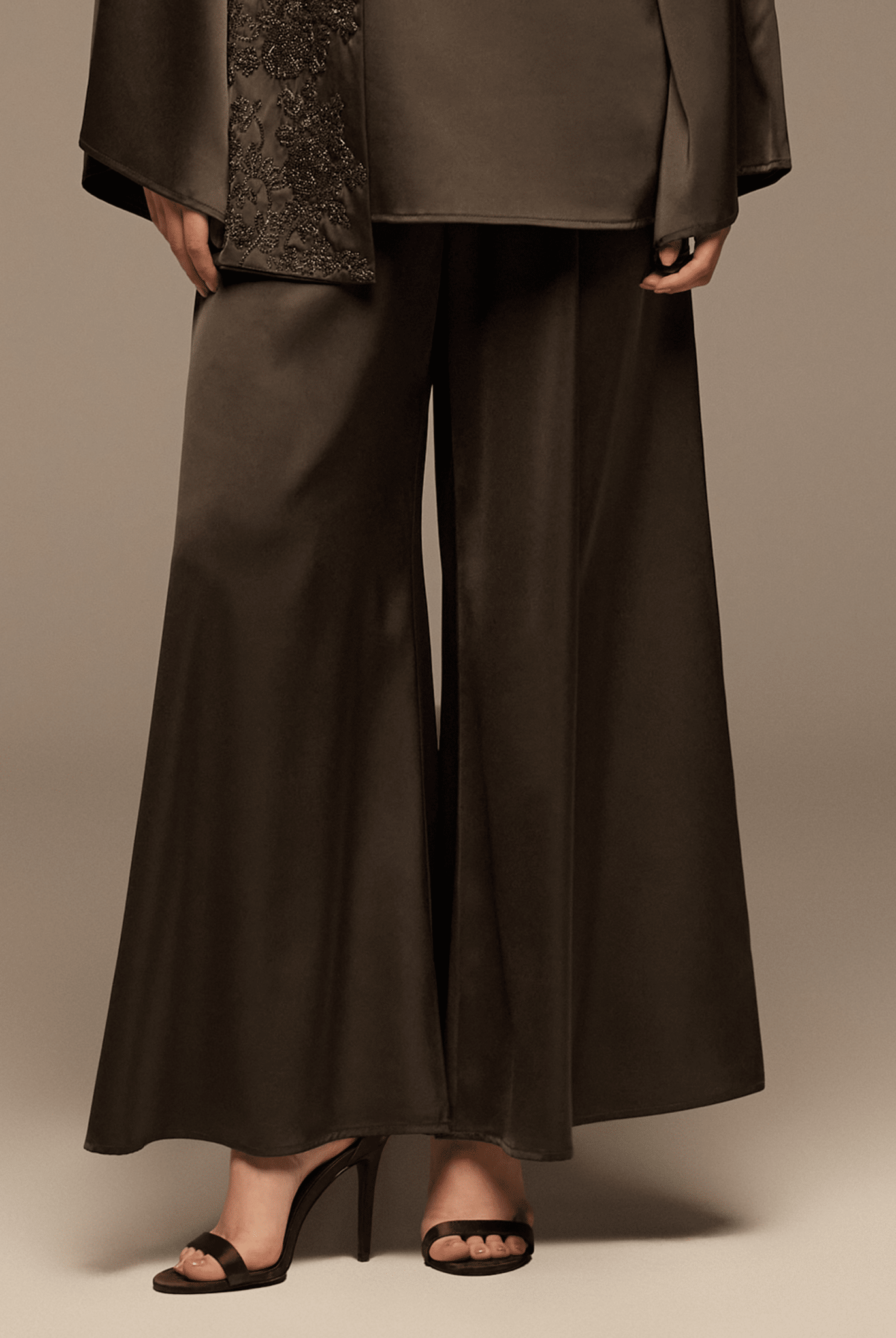 Brown Wide Leg Satin Pants - shopaleena
