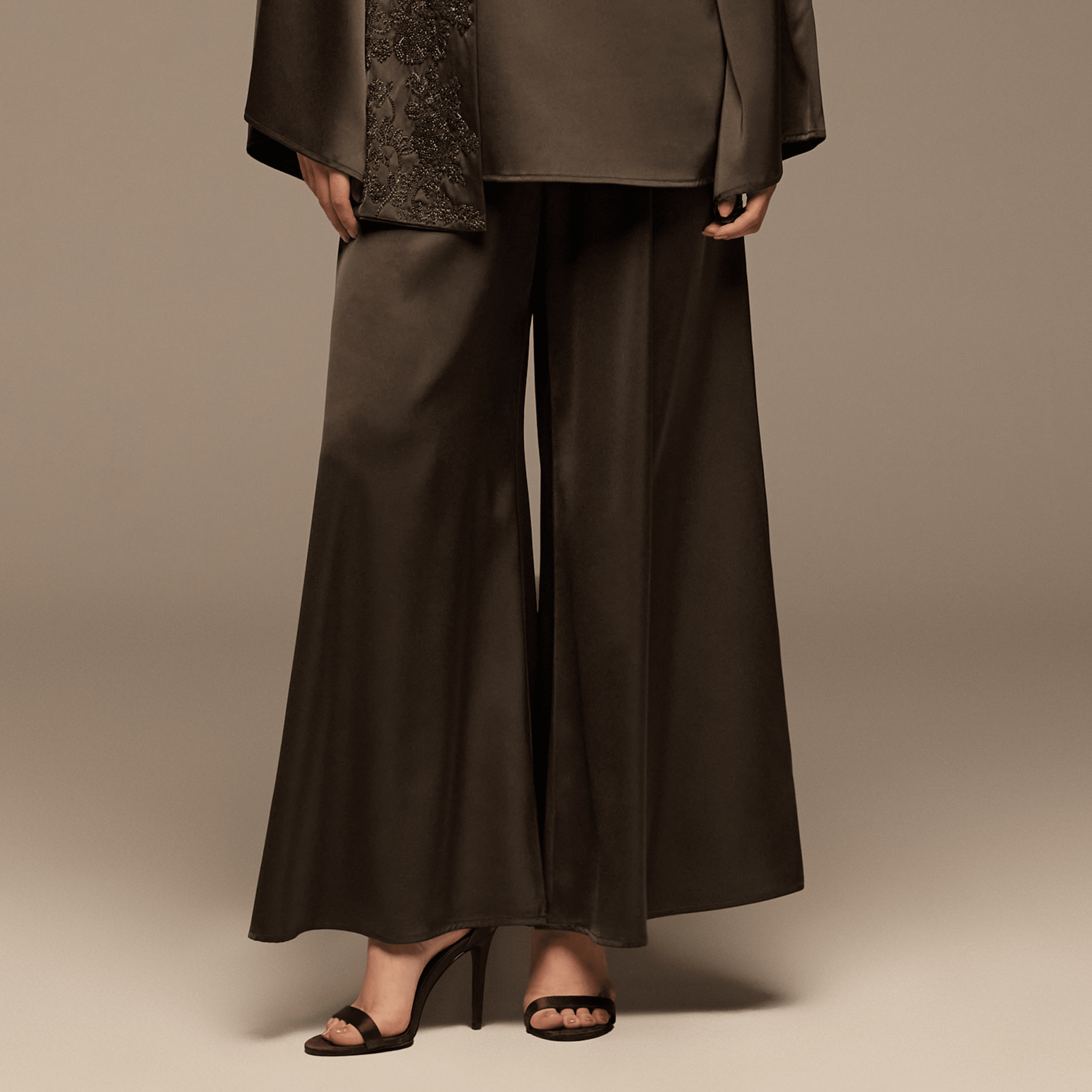 Brown Wide Leg Satin Pants - shopaleena