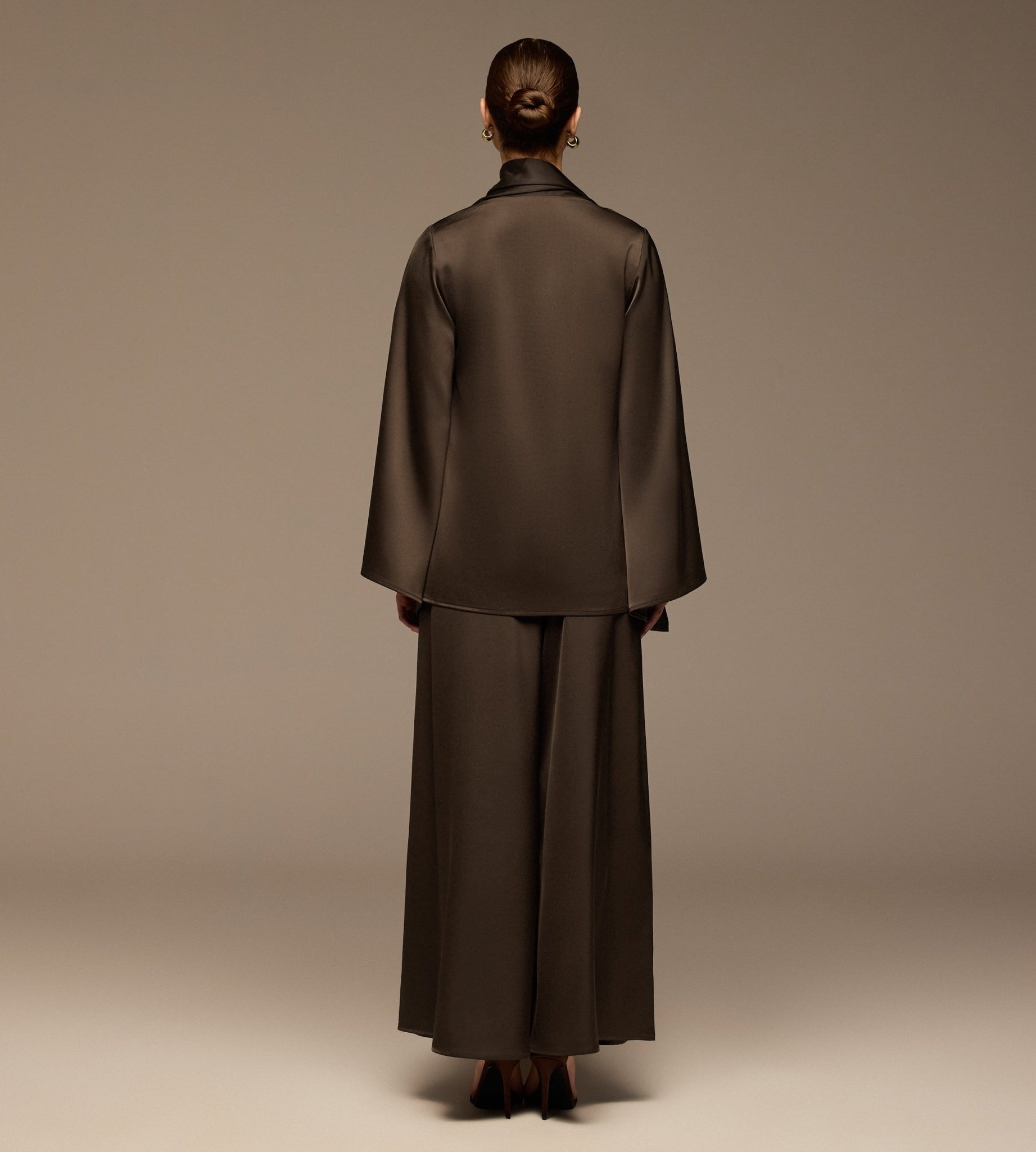 Brown Wide Leg Satin Pants - shopaleena