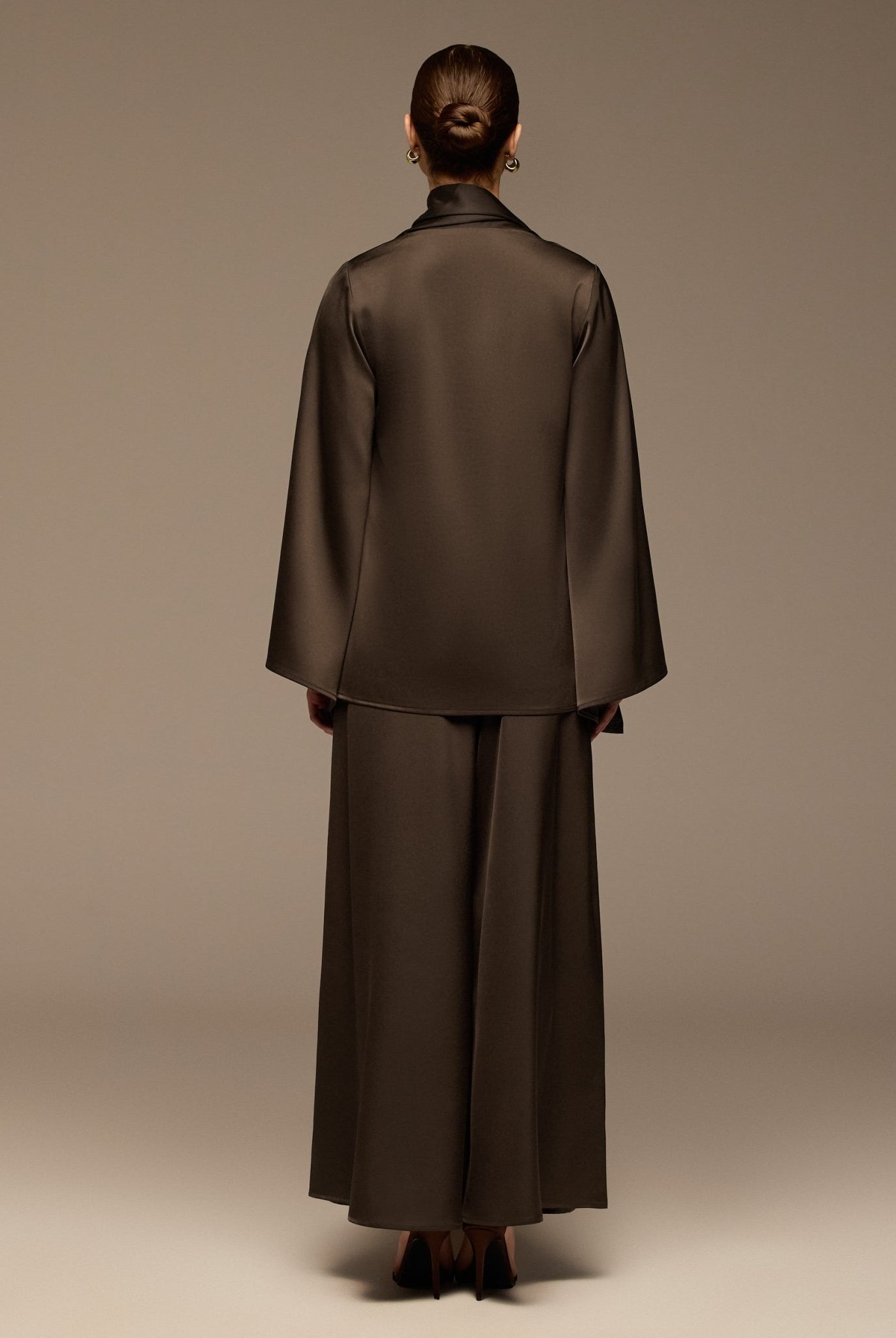 Brown Wide Leg Satin Pants - shopaleena