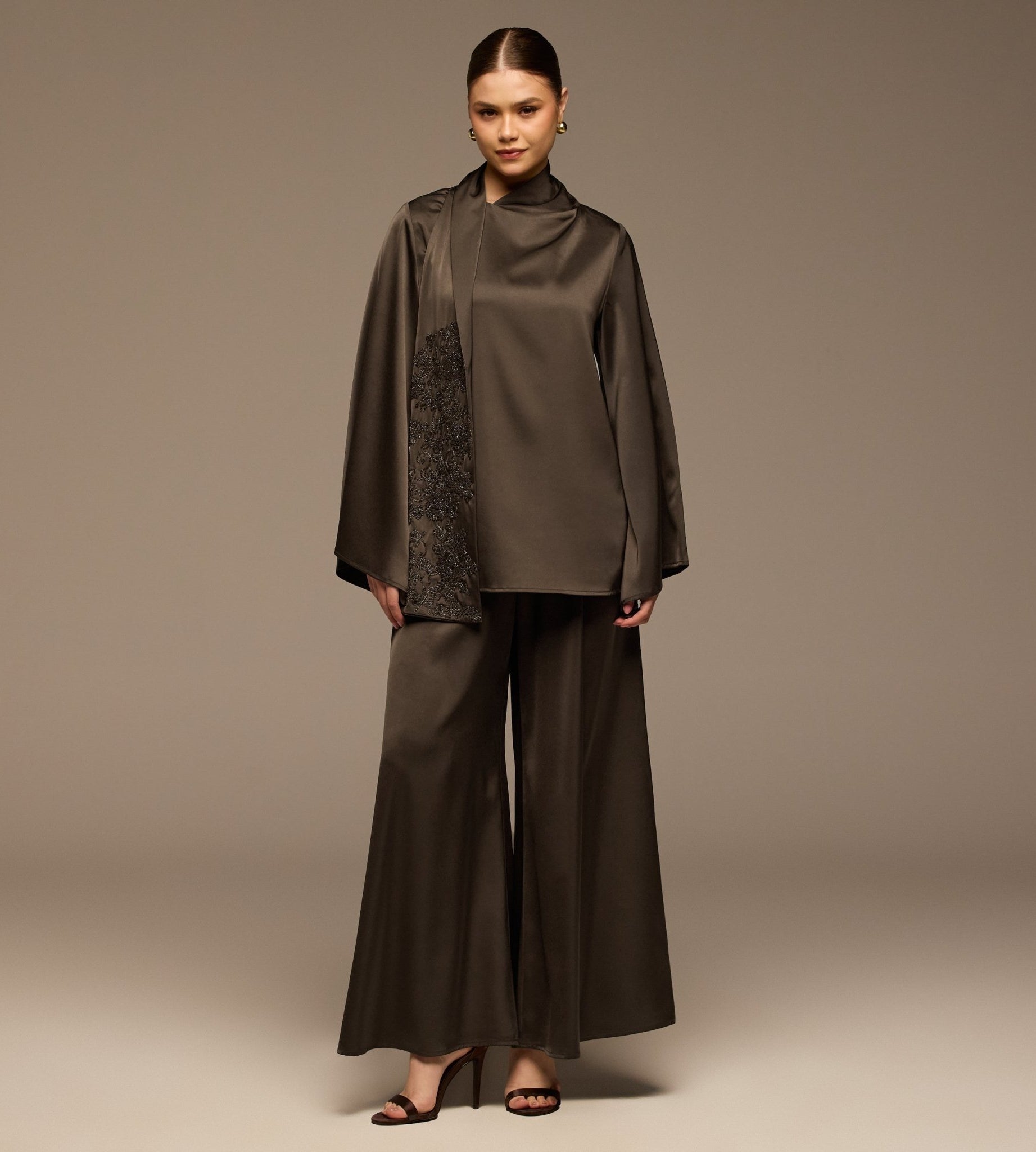 Brown Wide Leg Satin Pants - shopaleena