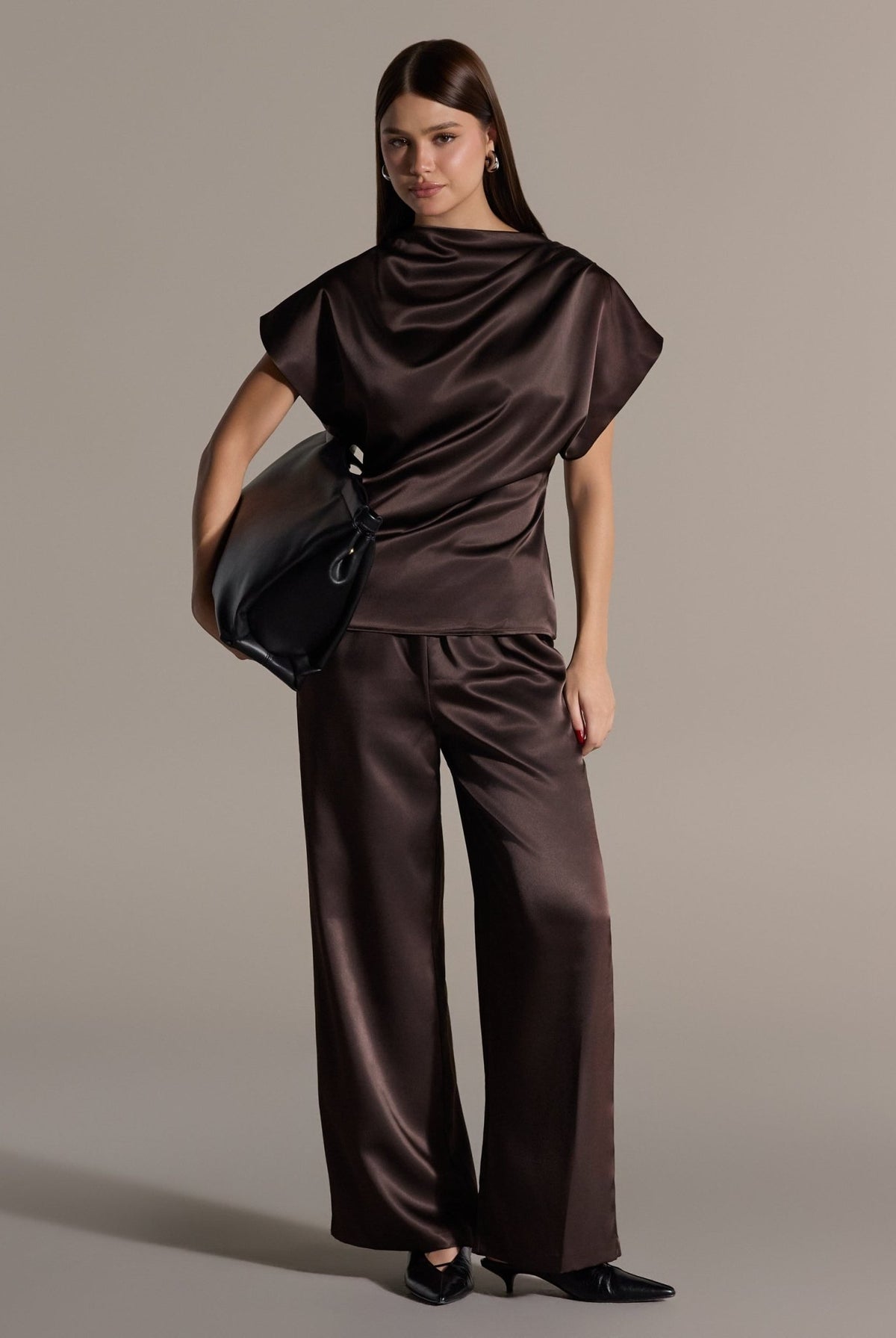 Brown Wide Leg Satin Pants - shopaleena