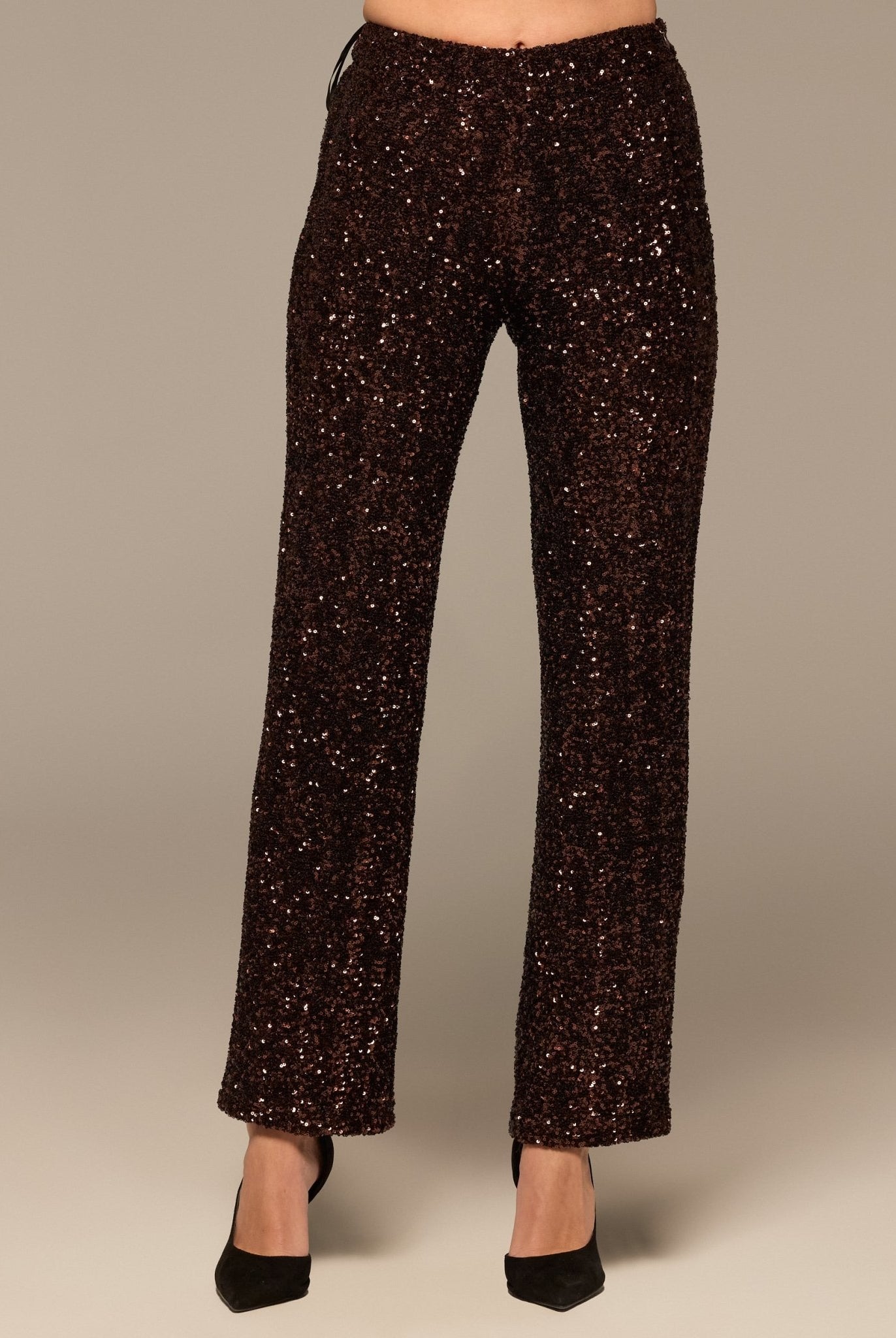 Brown Wide Leg Sequin Pants - shopaleena