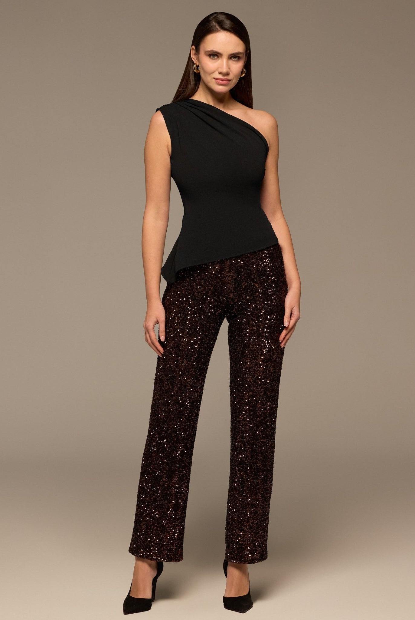 Brown Wide Leg Sequin Pants - shopaleena