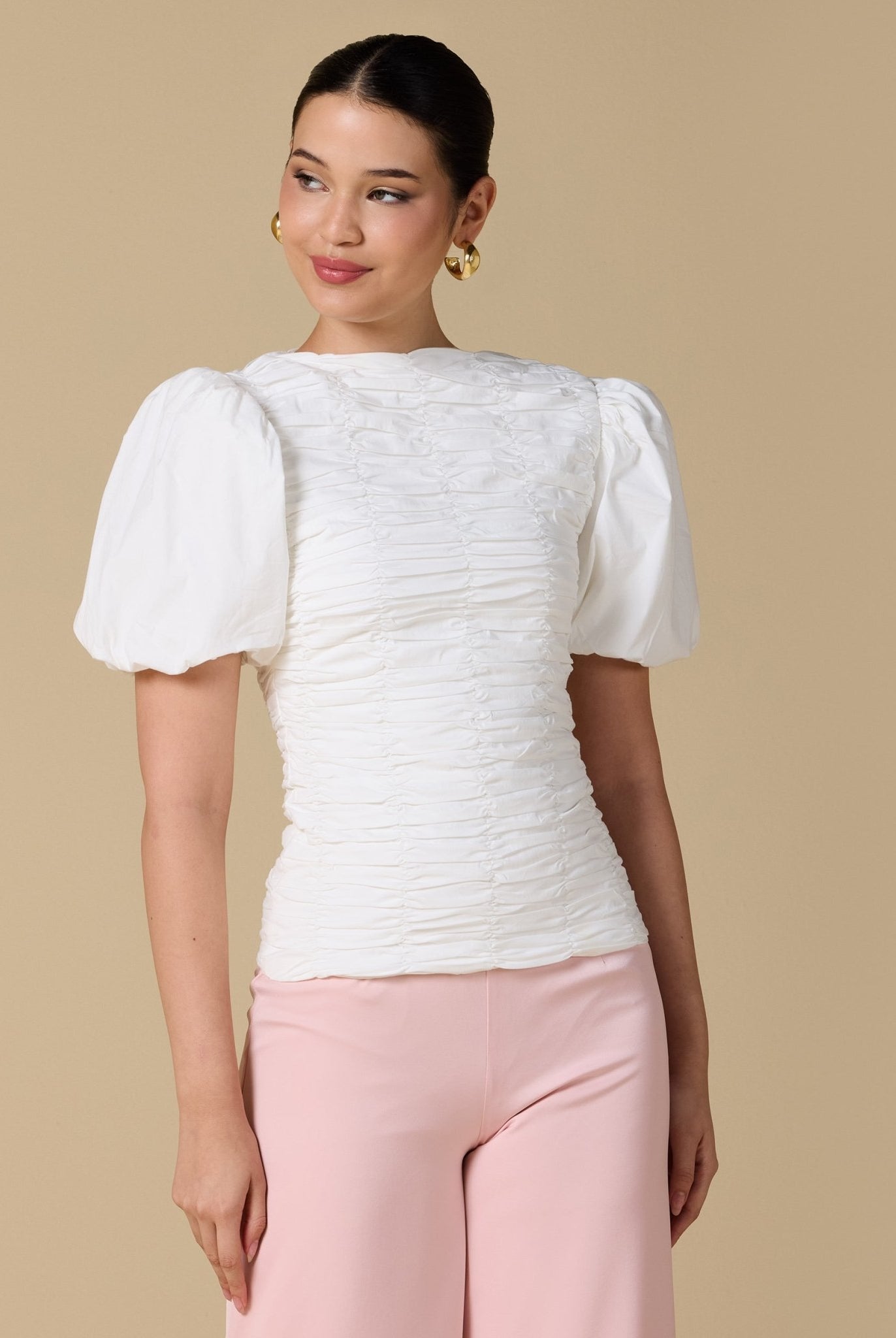 Buffed Short Sleeves Poplin Dress - shopaleena