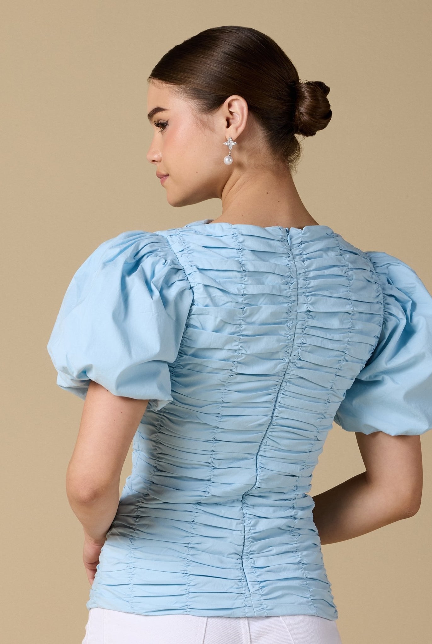 Buffed Short Sleeves Poplin Dress - shopaleena