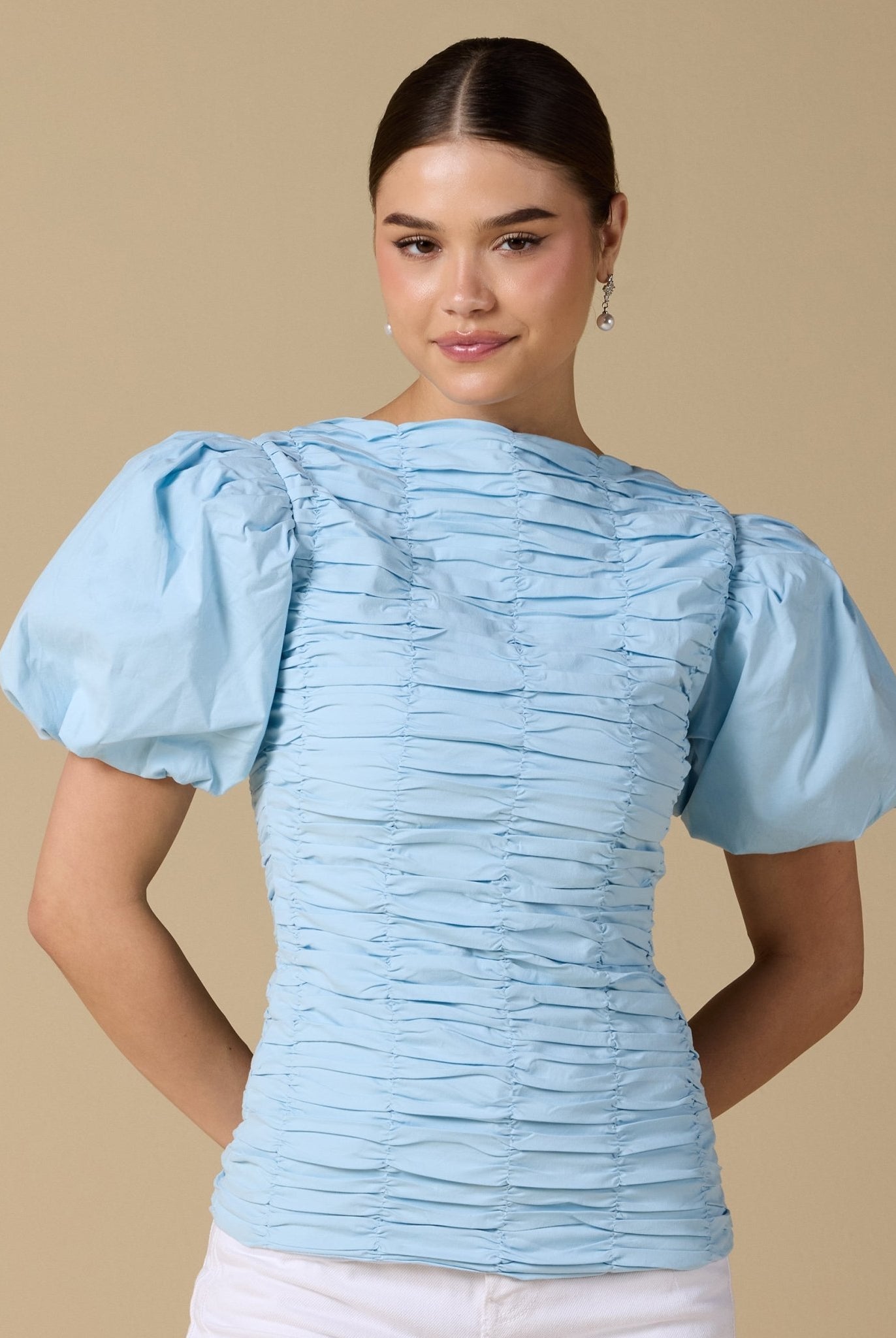 Buffed Short Sleeves Poplin Dress - shopaleena