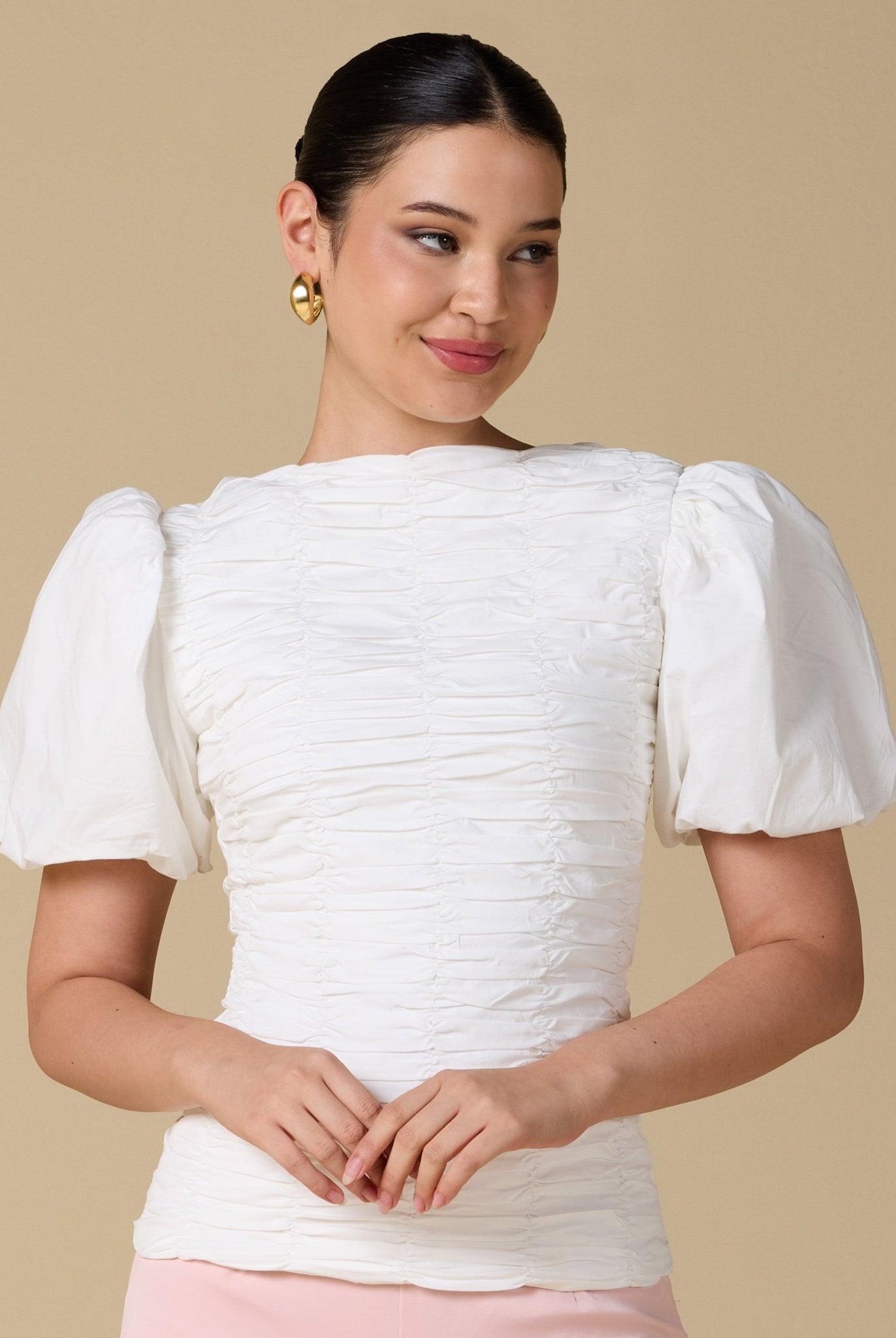 Buffed Short Sleeves Poplin Dress - shopaleena