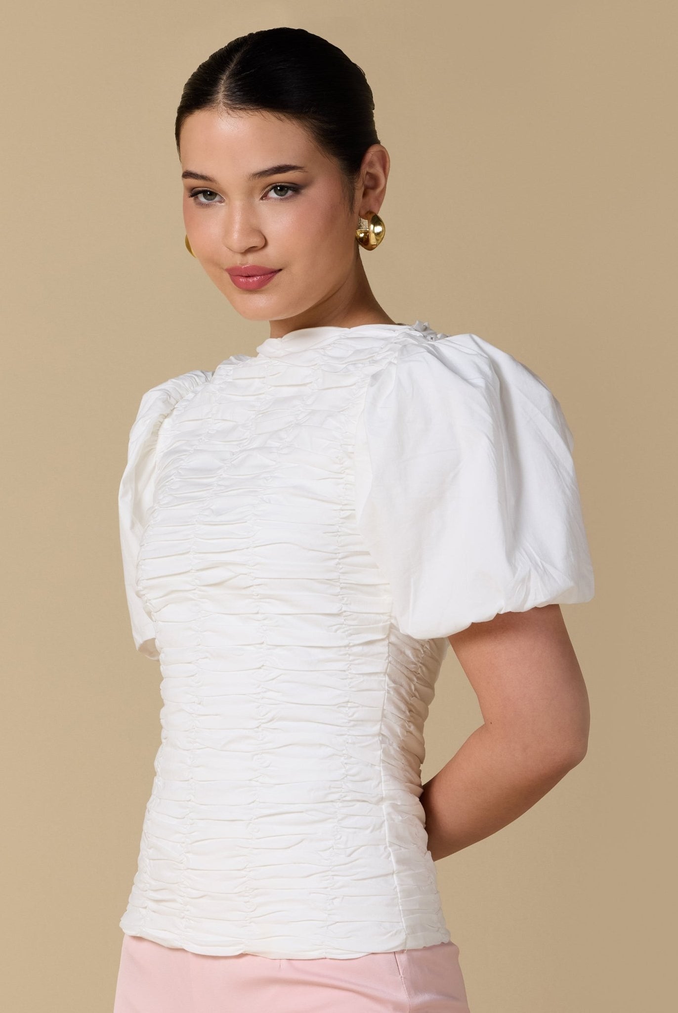 Buffed Short Sleeves Poplin Dress - shopaleena