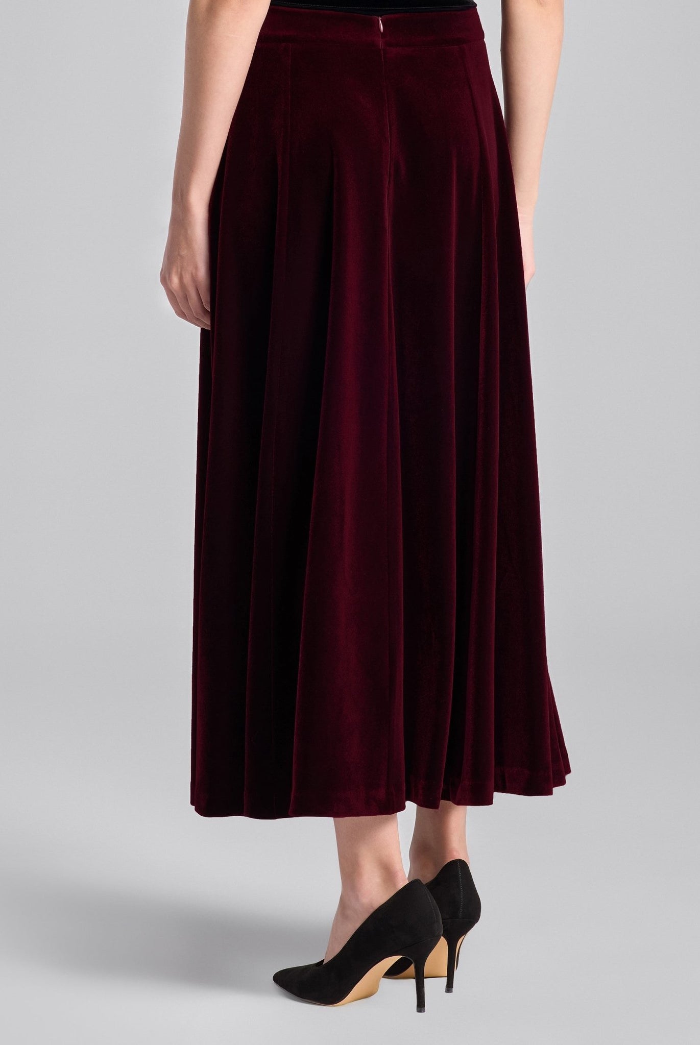 Burgundy A Line Velvet Midi Skirt - shopaleena