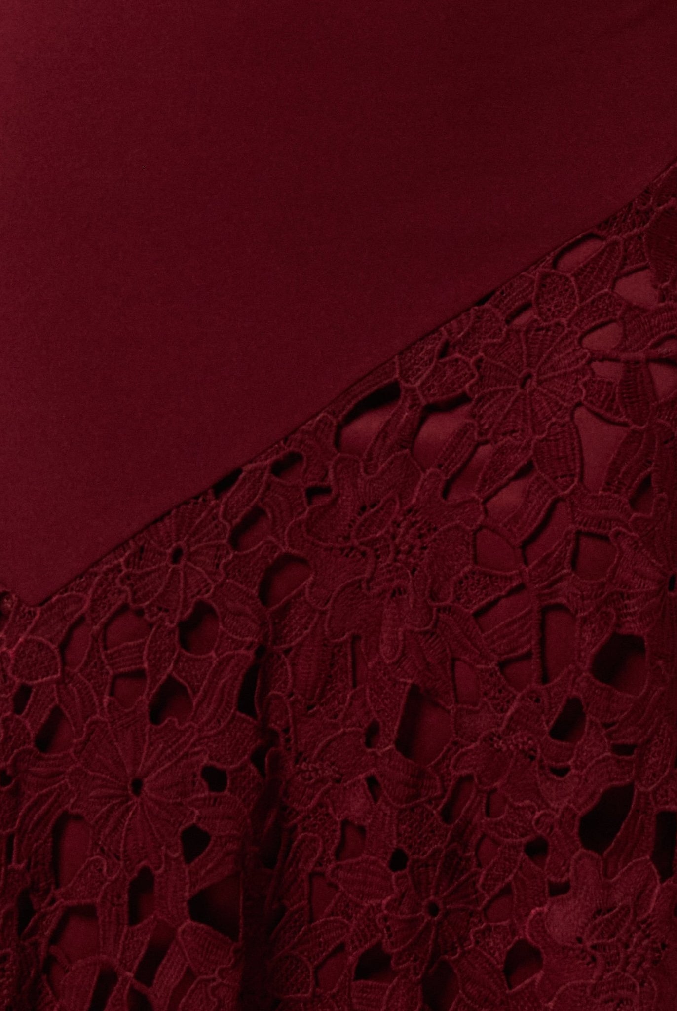 Burgundy Asymmetric Lace-Overlay Cotton Dress - shopaleena
