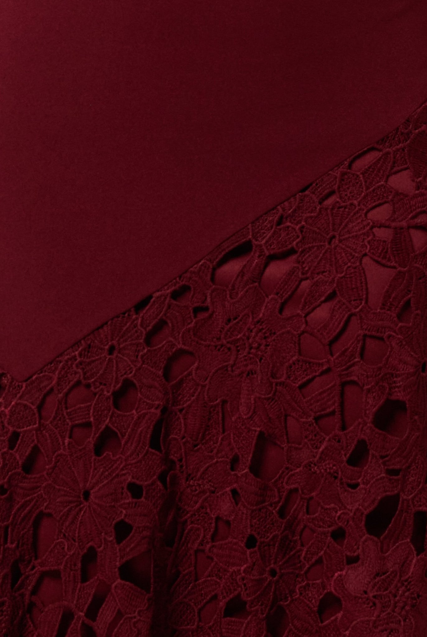 Burgundy Asymmetric Lace-Overlay Cotton Dress - shopaleena