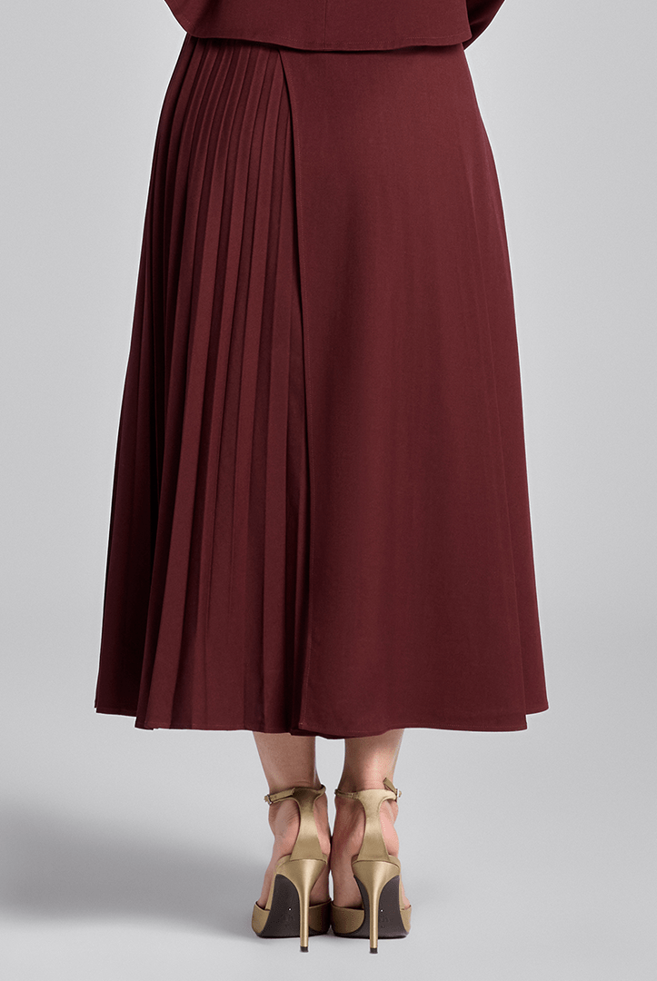 Burgundy Asymmetric Wool Midi Skirt - shopaleena