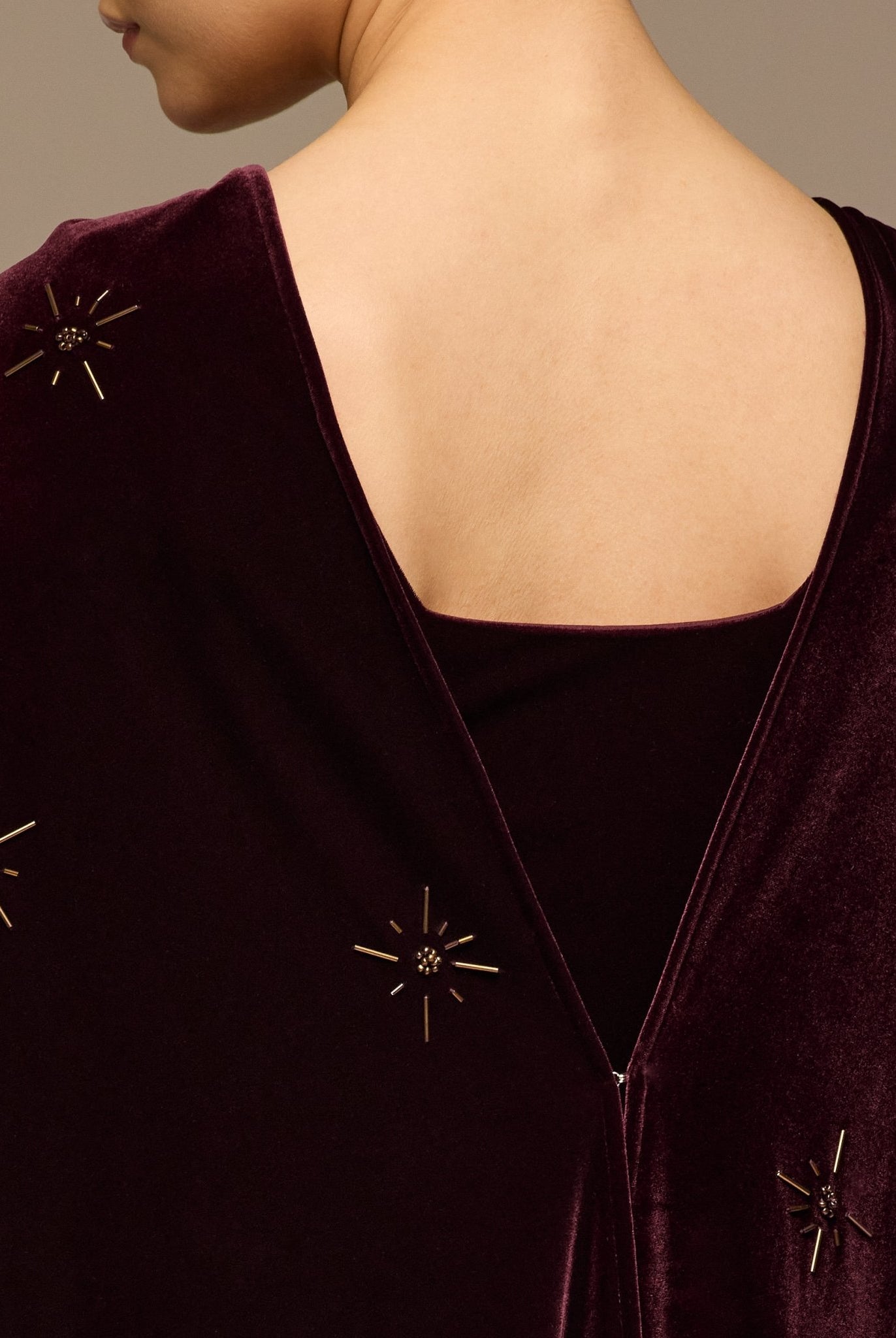 Burgundy Beaded Velvet Maxi Dress - shopaleena