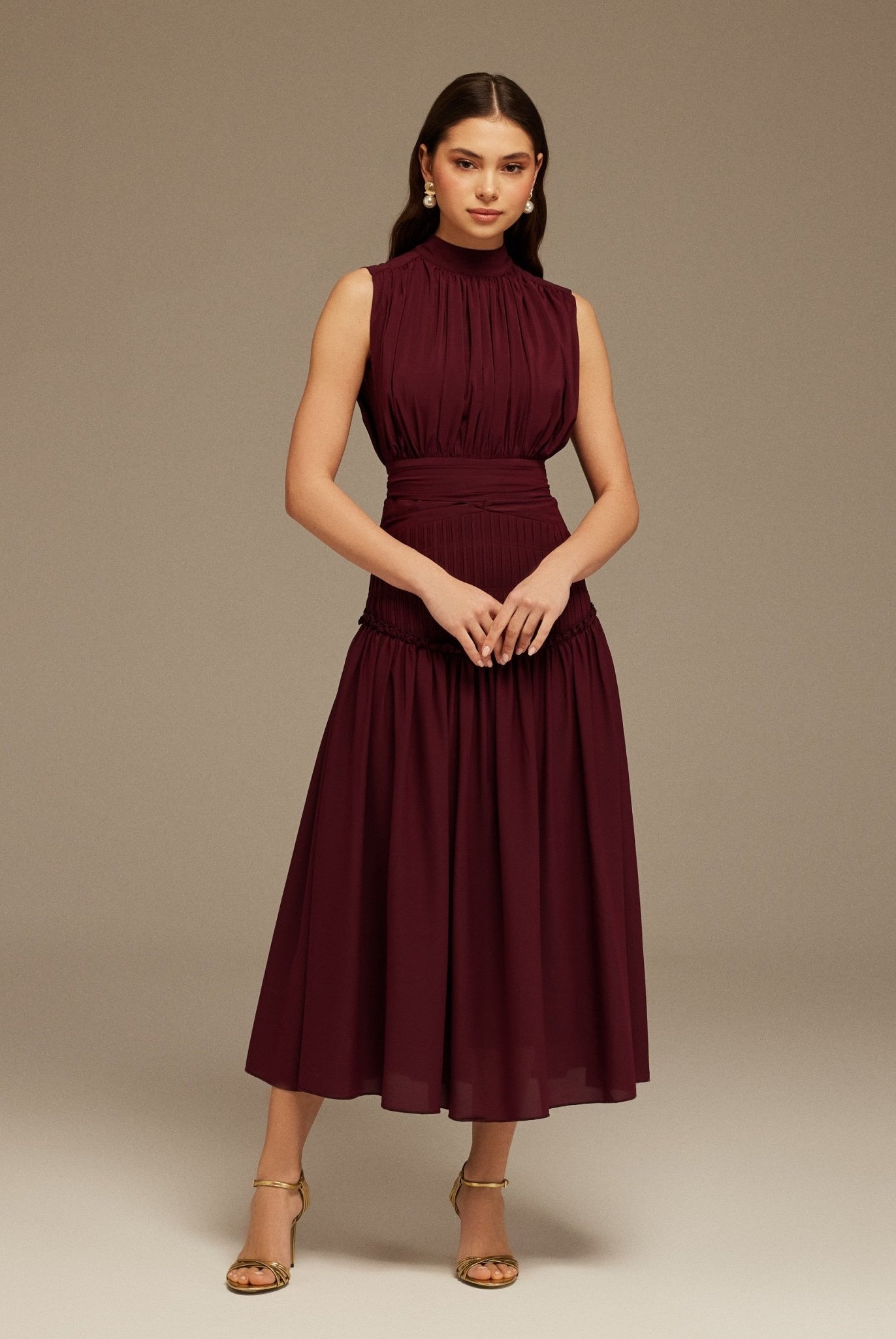Burgundy Chiffon Maxi Dress - shopaleena