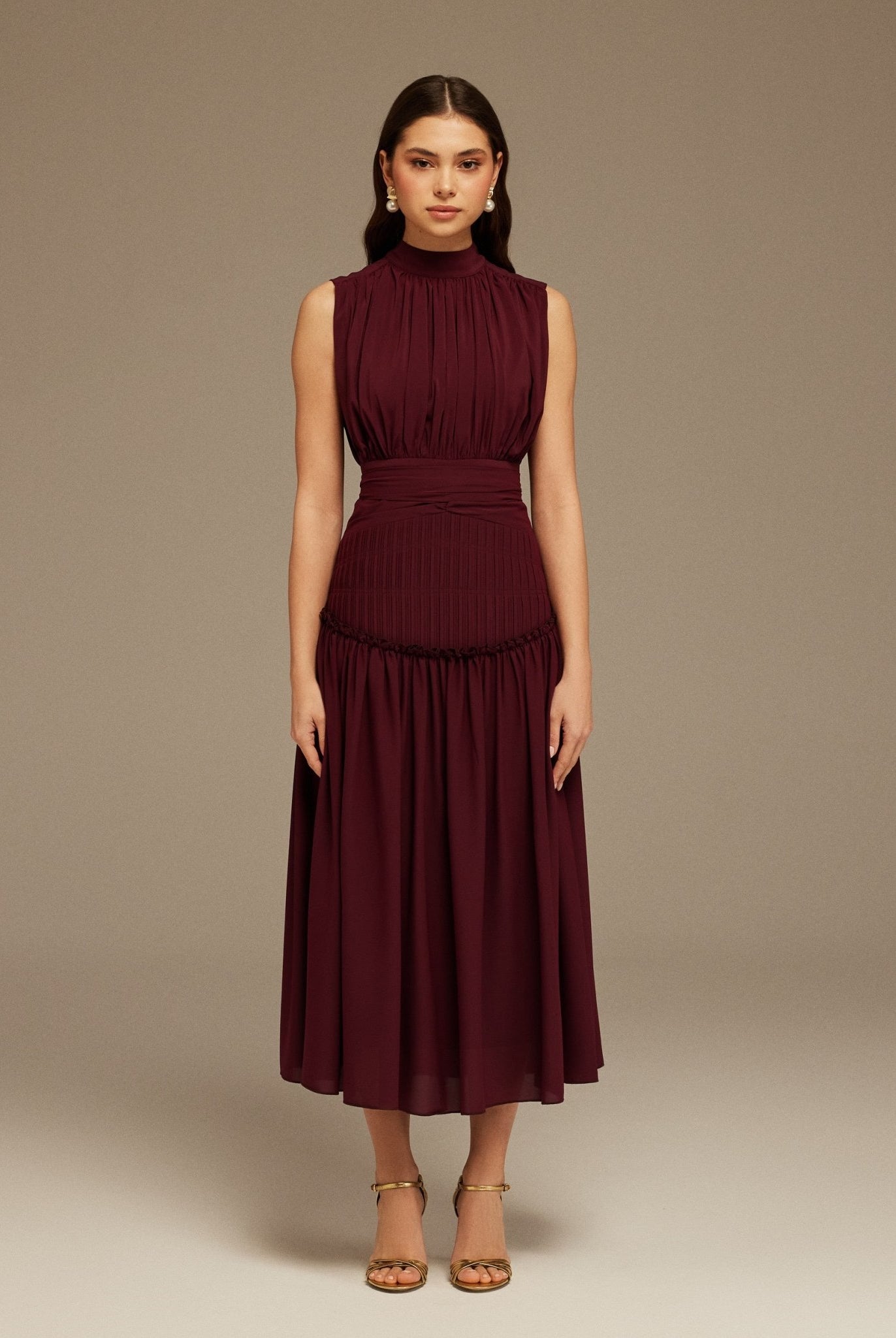 Burgundy Chiffon Maxi Dress - shopaleena