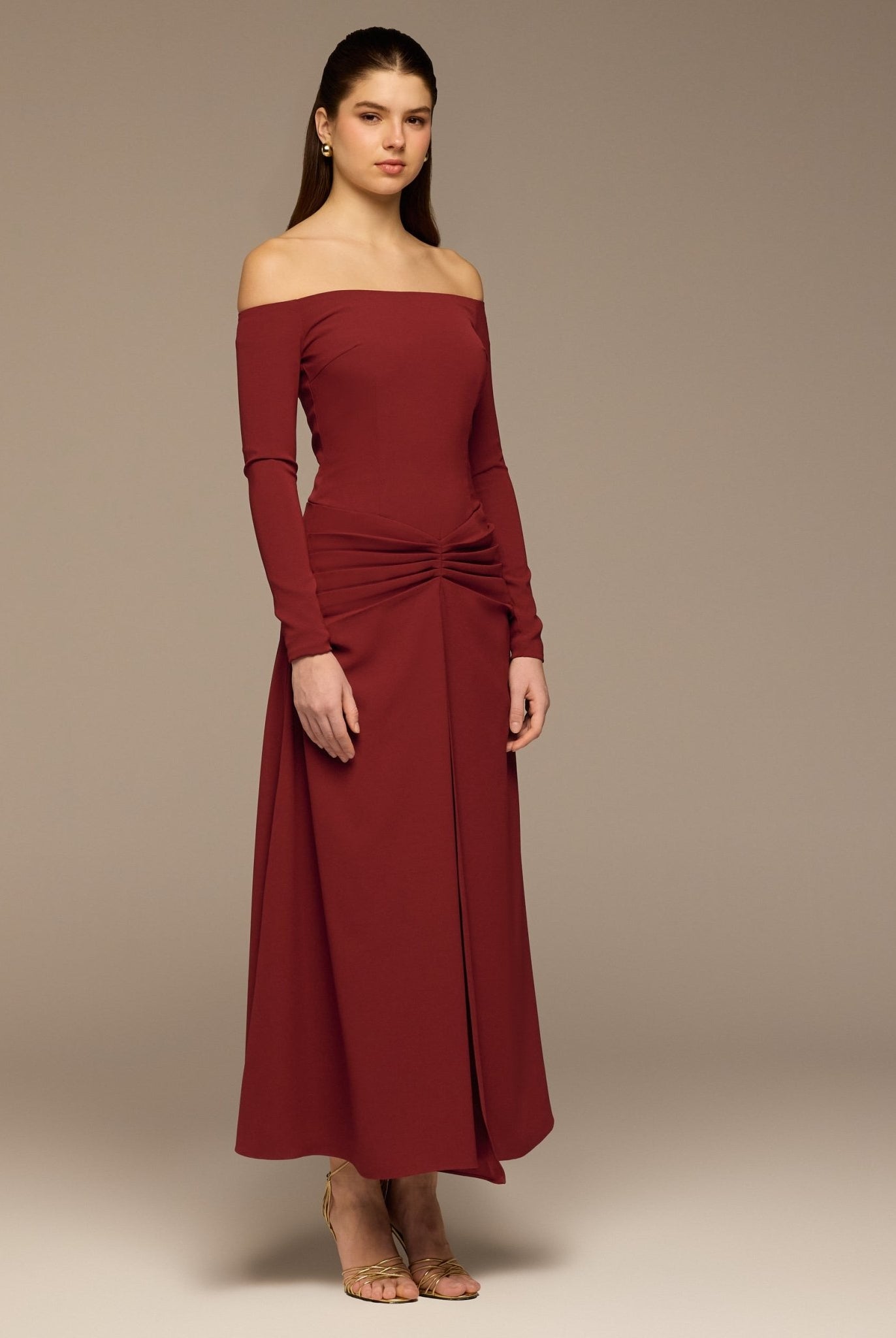 Burgundy Crepe Chiffon Draped Maxi - shopaleena