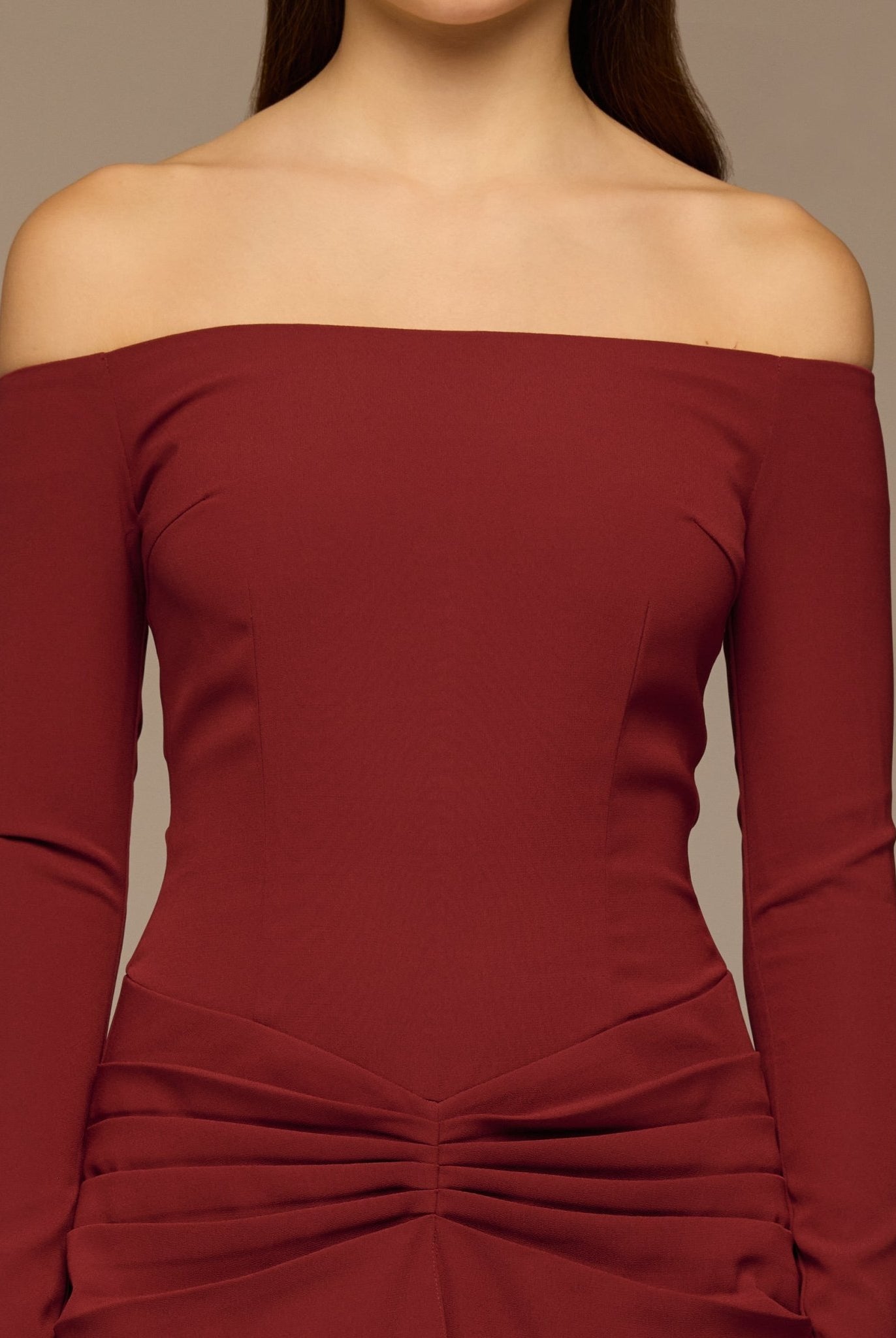 Burgundy Crepe Chiffon Draped Maxi - shopaleena