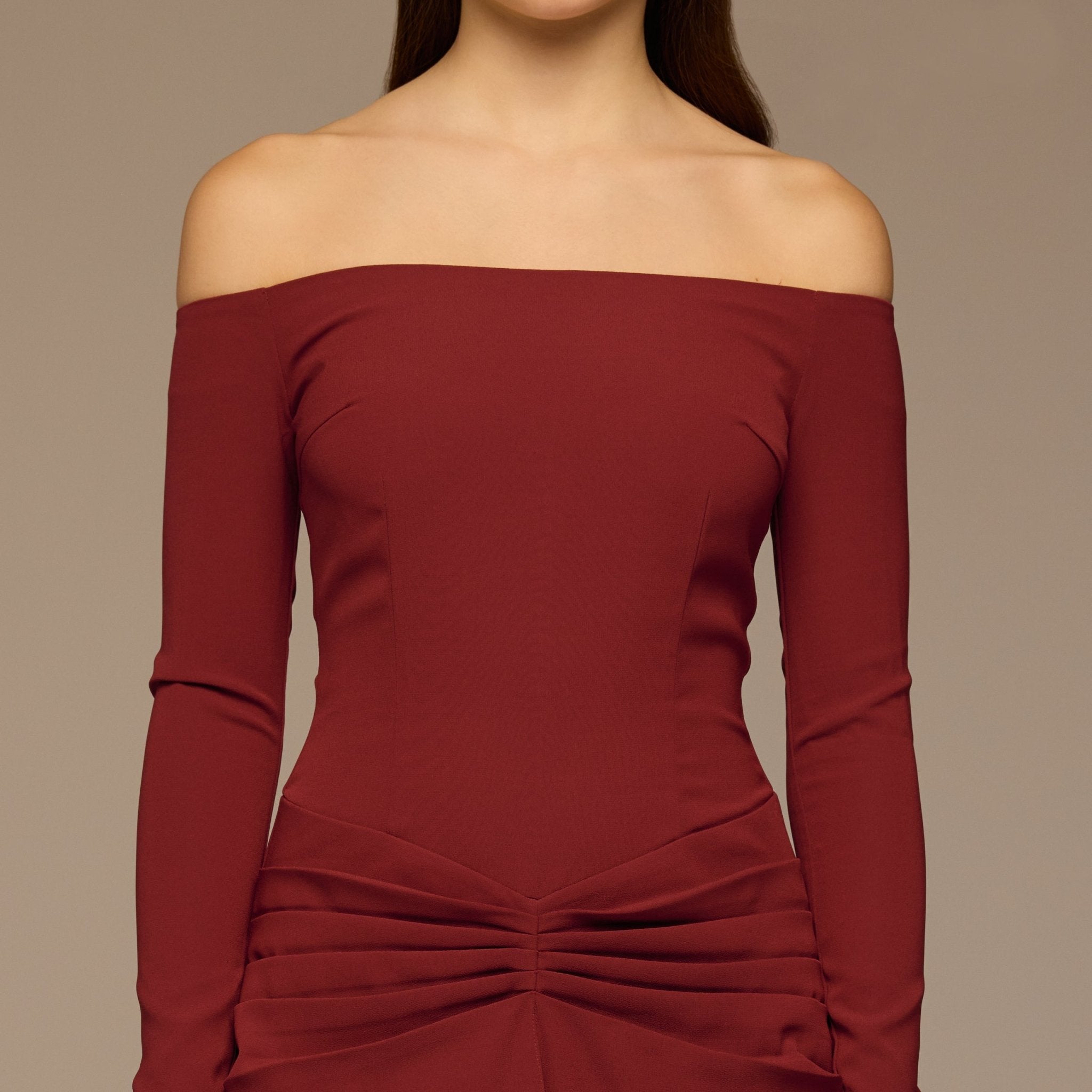 Burgundy Crepe Chiffon Draped Maxi - shopaleena