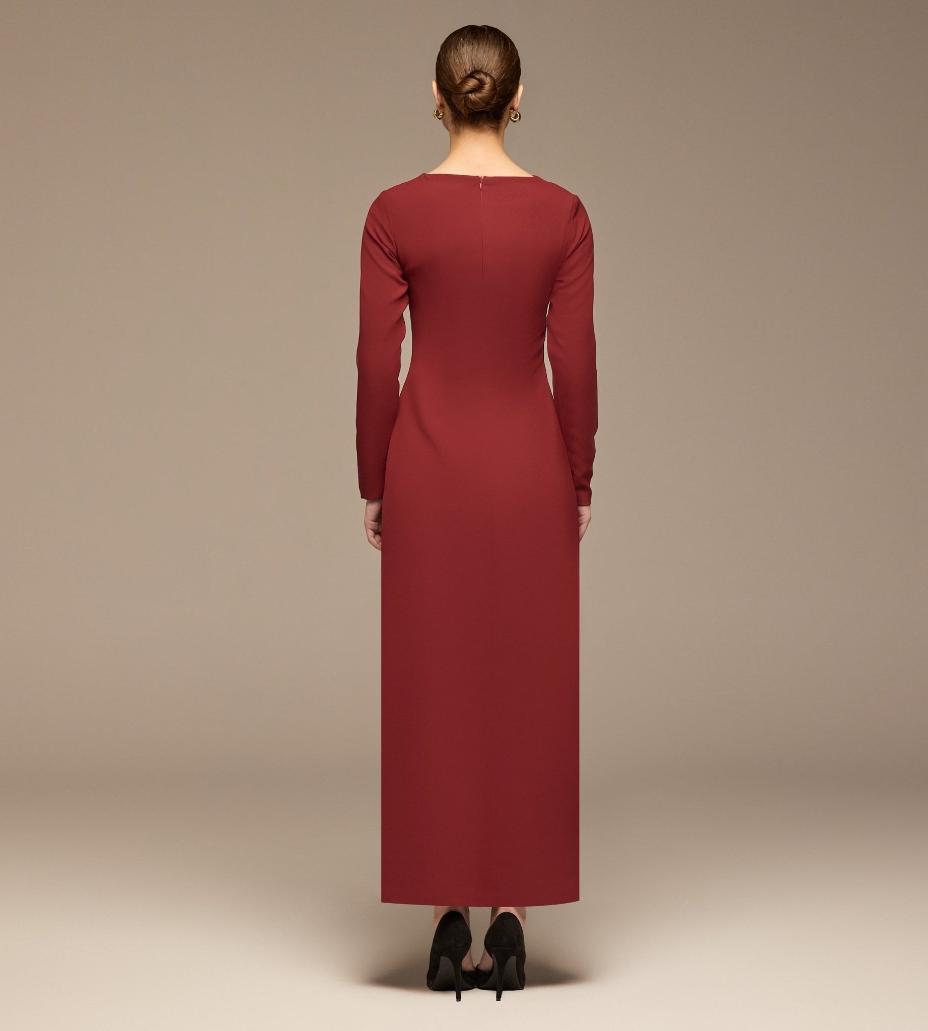 Burgundy Cut - Out Crepe Maxi Dress - shopaleena