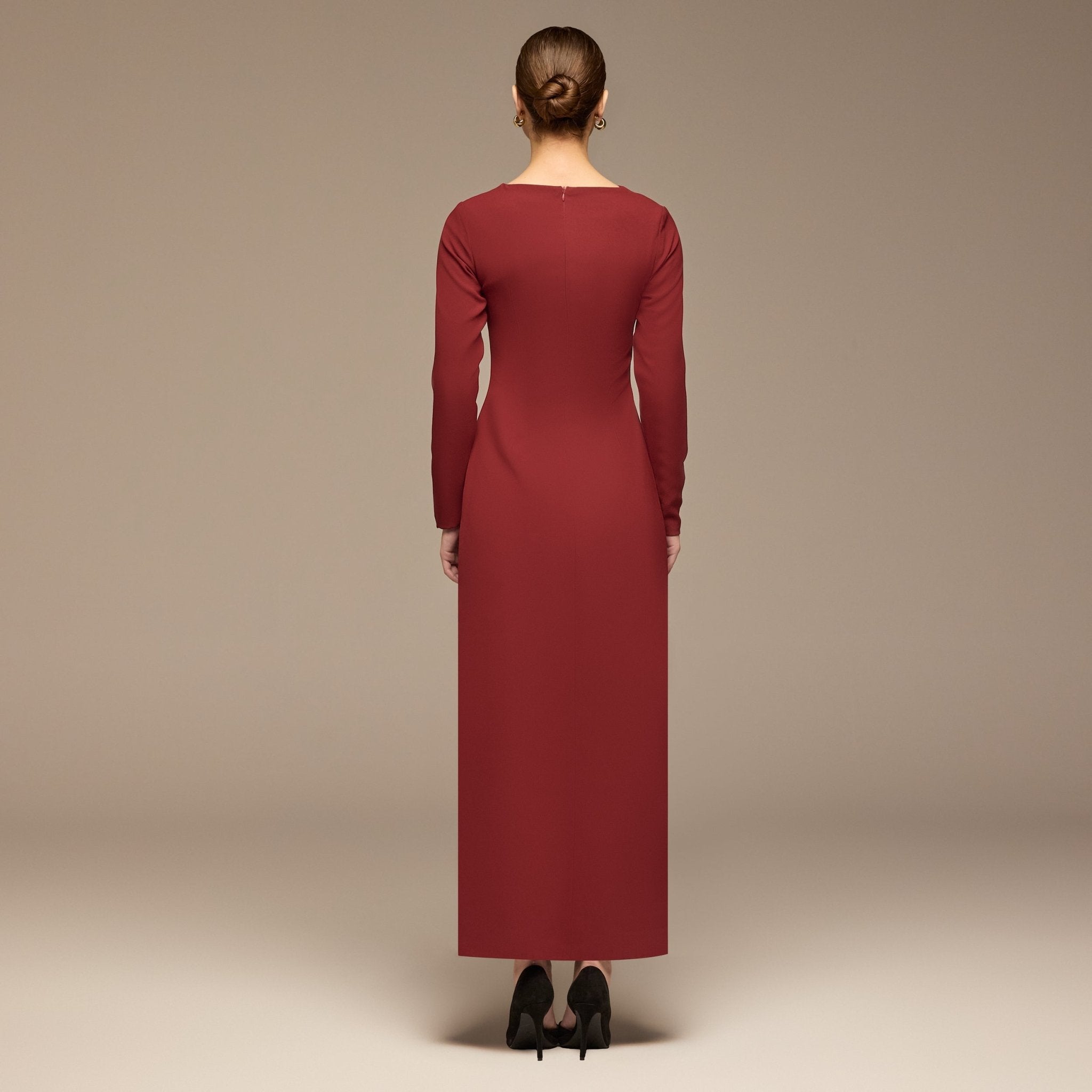 Burgundy Cut - Out Crepe Maxi Dress - shopaleena