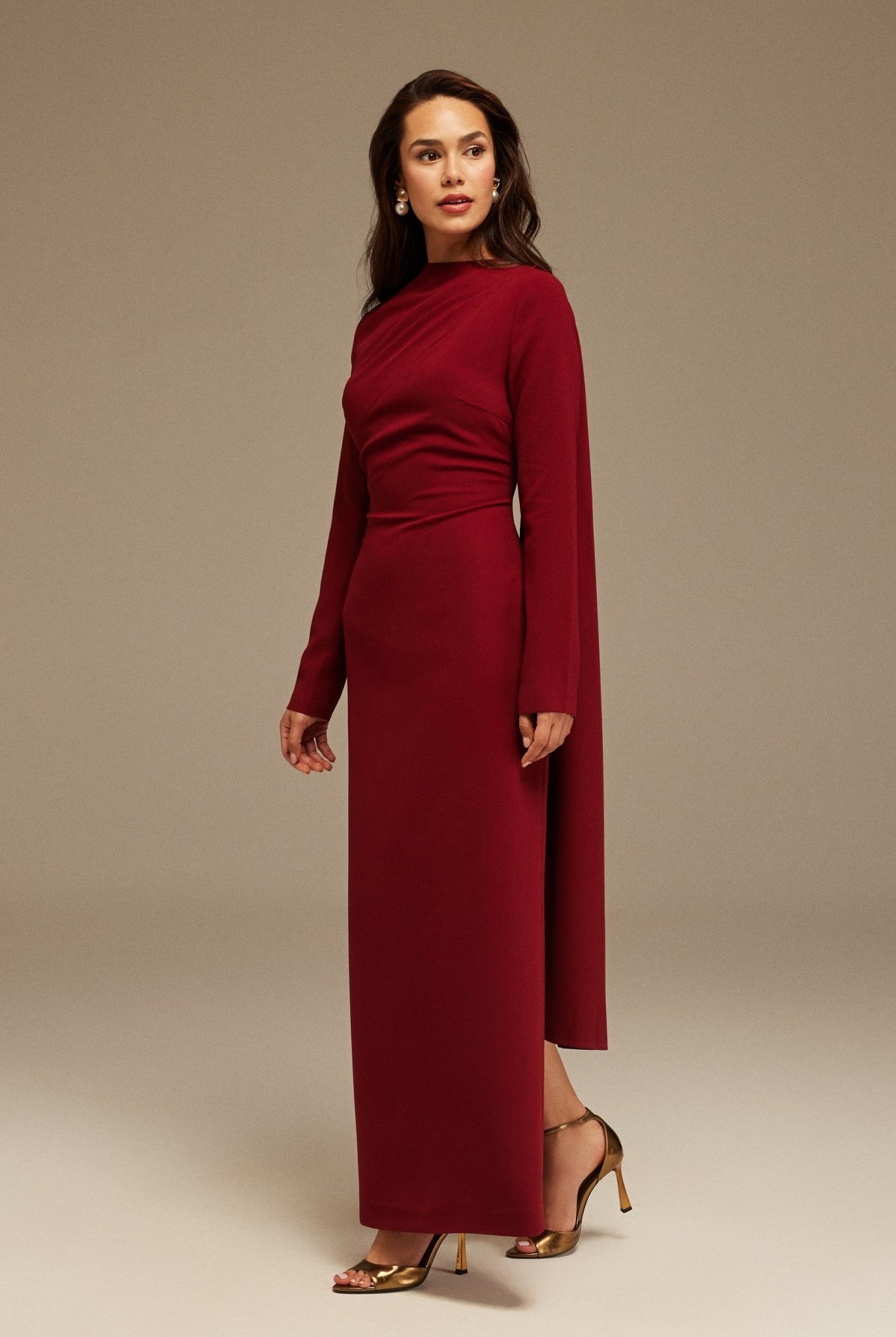 Burgundy Drape One - Shoulder Gown - shopaleena