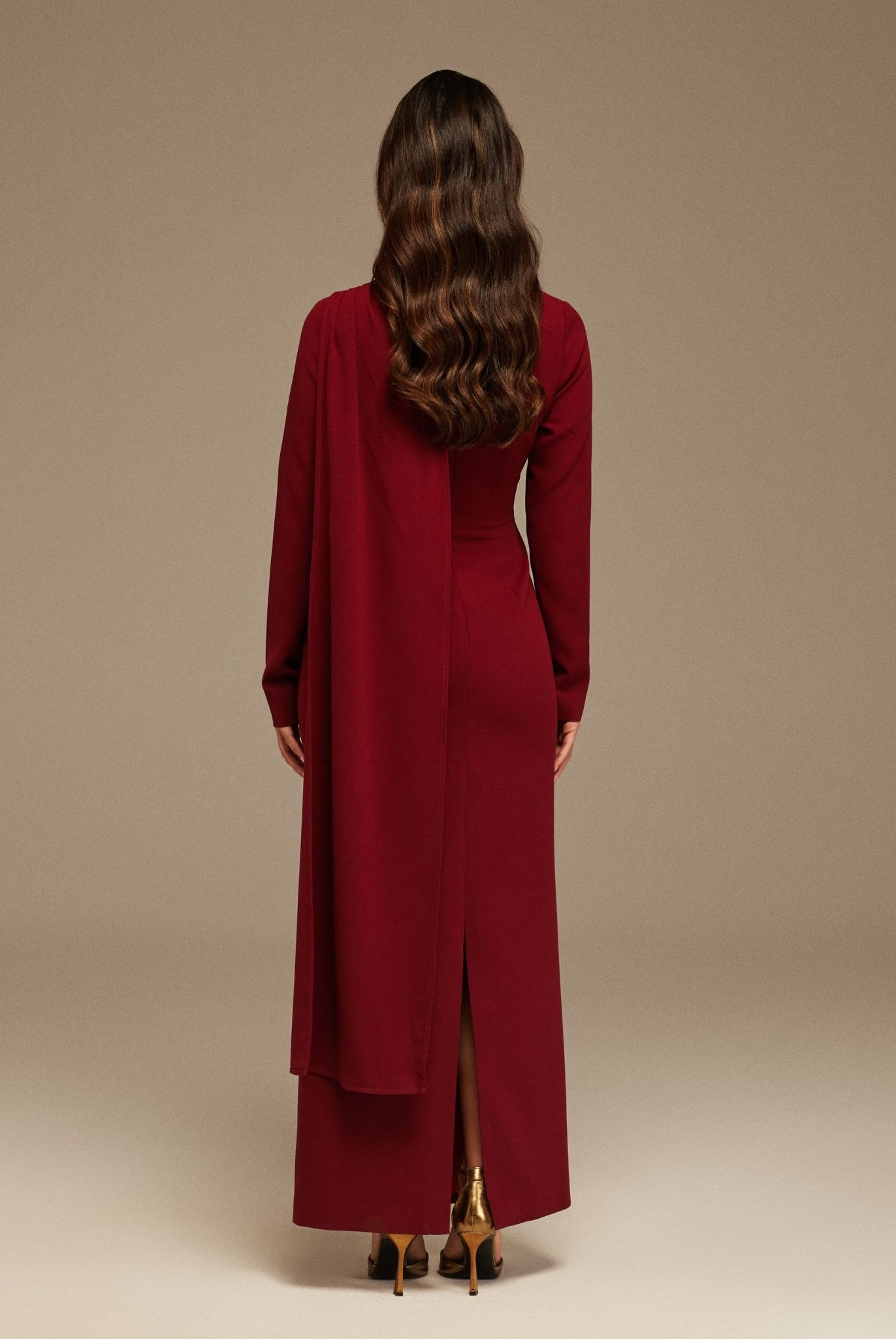 Burgundy Drape One - Shoulder Gown - shopaleena