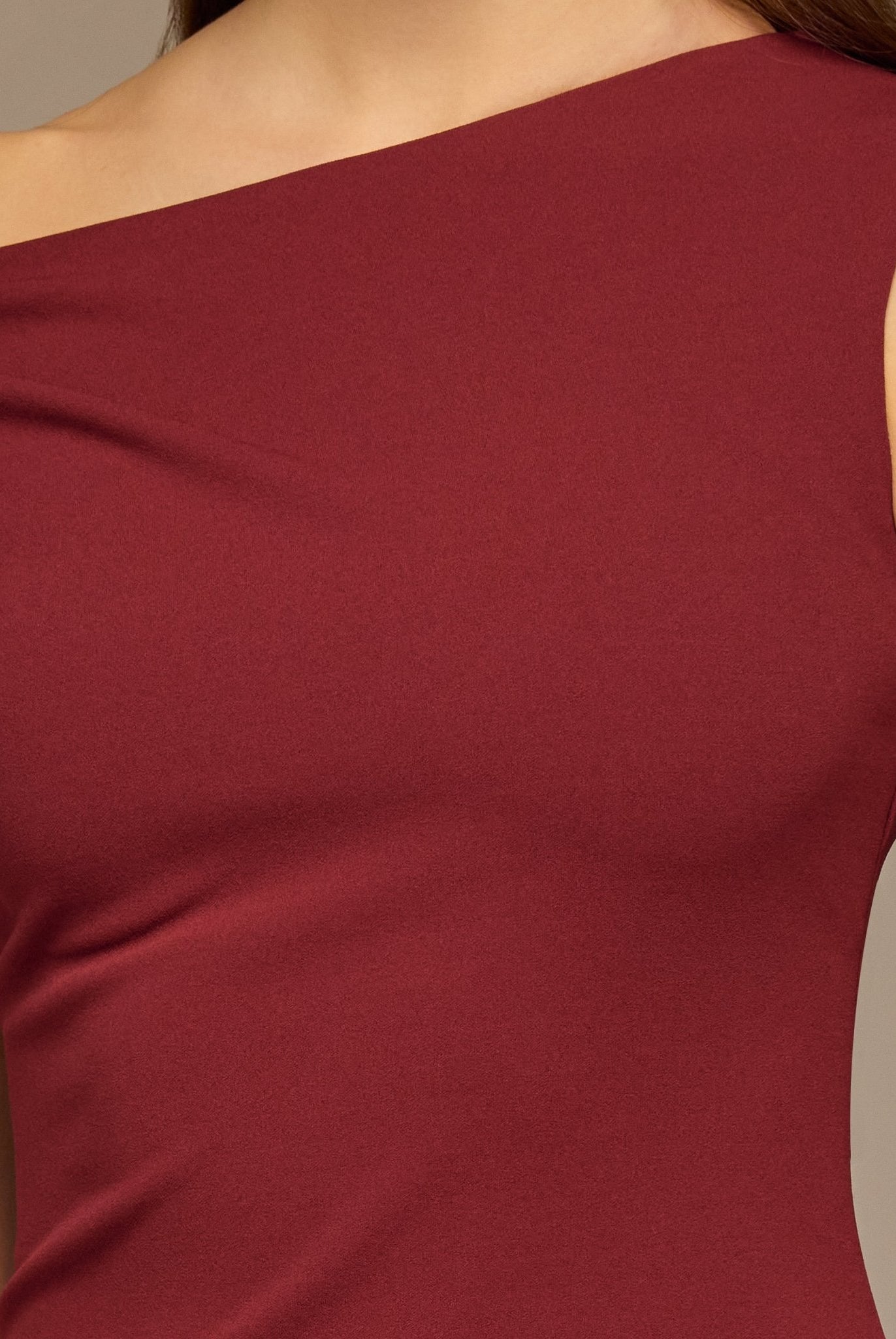 Burgundy Draped A - Line Crepe Midi Dress - shopaleena