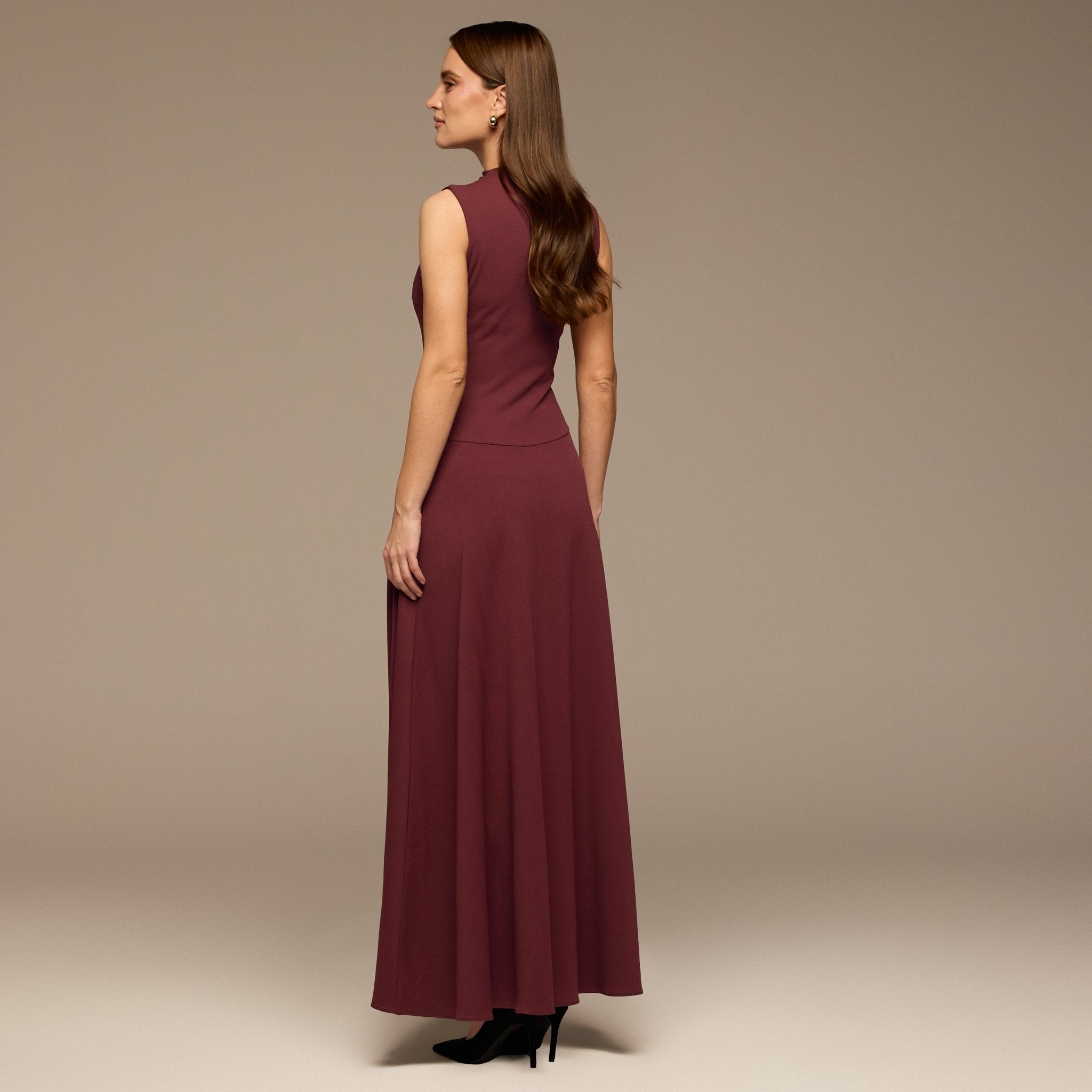 Burgundy Draped Sleeveless Maxi Dress - shopaleena