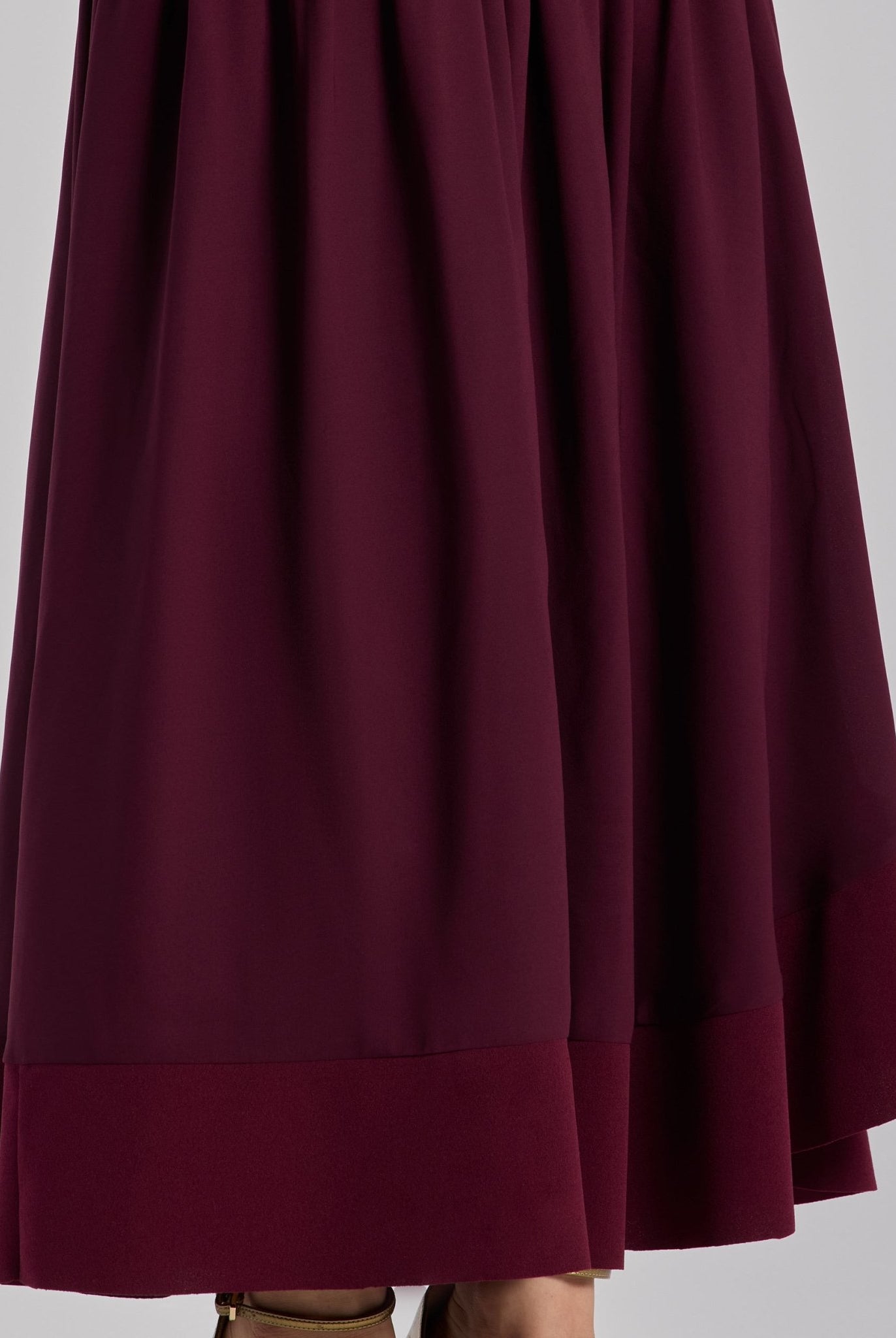 Burgundy Drop - Waist Midi Dress in Crepe and Chiffon - shopaleena