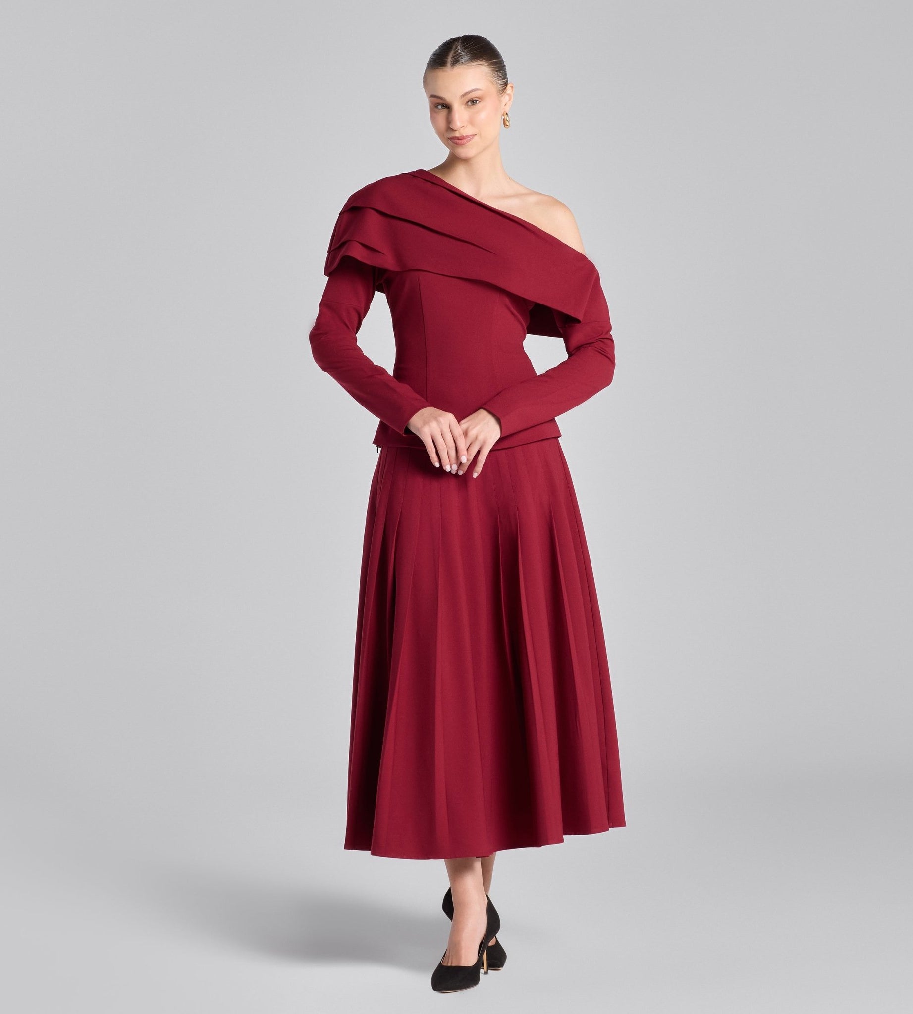 Burgundy Dropped Shoulder Long Sleeve Top - shopaleena