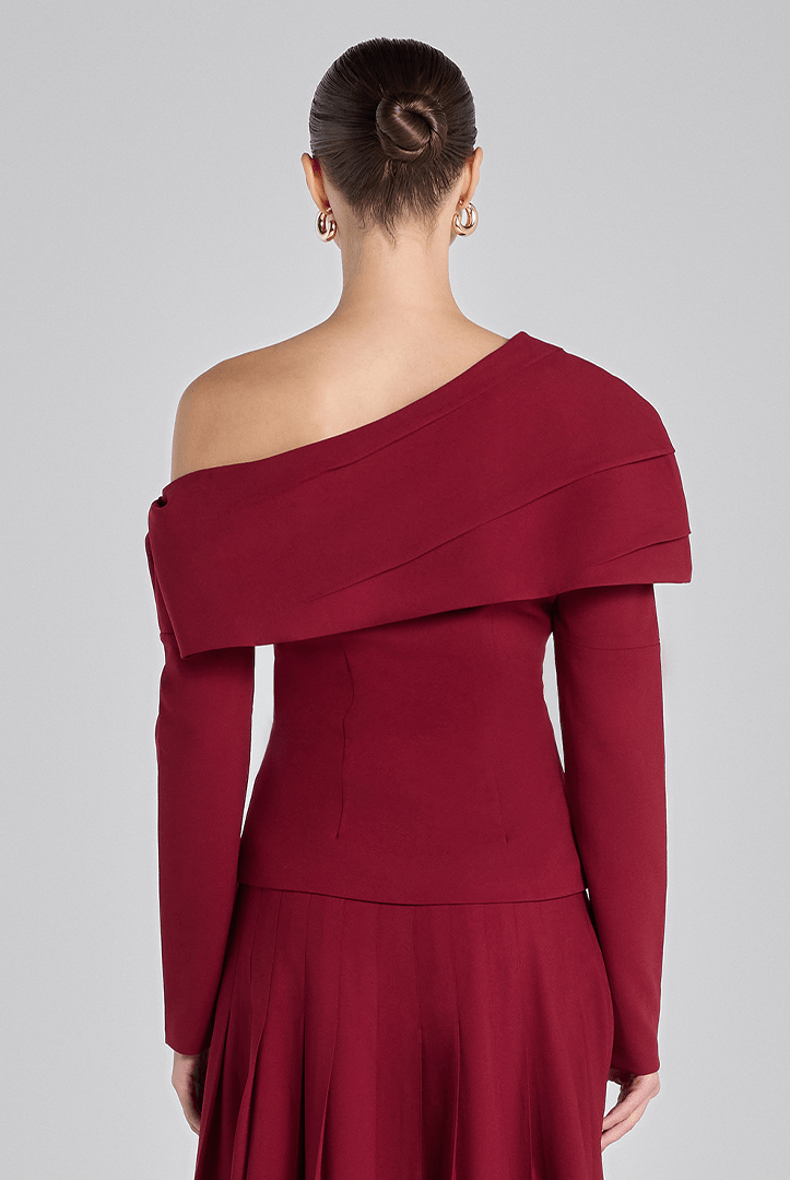 Burgundy Dropped Shoulder Long Sleeve Top - shopaleena