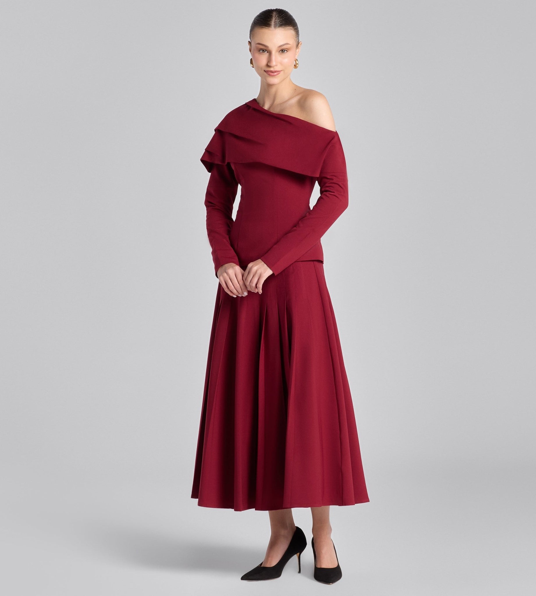 Burgundy Dropped Shoulder Long Sleeve Top - shopaleena