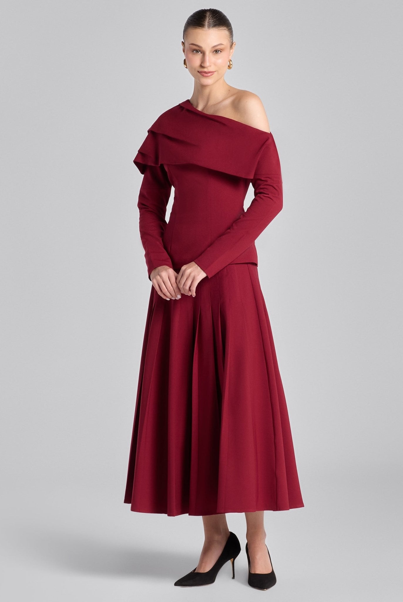 Burgundy Dropped Shoulder Long Sleeve Top - shopaleena