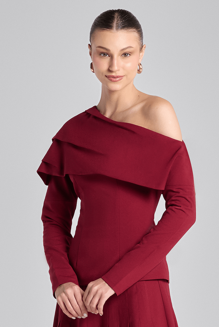 Burgundy Dropped Shoulder Long Sleeve Top - shopaleena