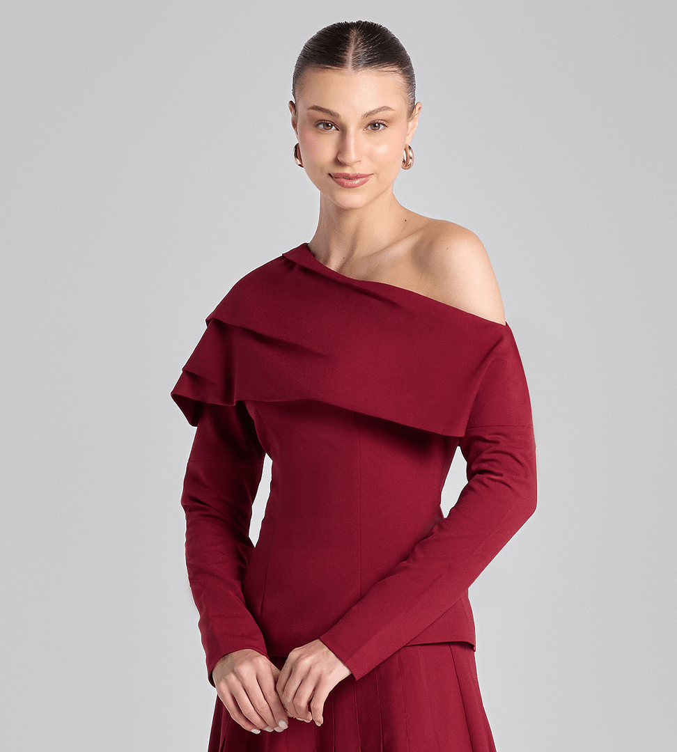 Burgundy Dropped Shoulder Long Sleeve Top - shopaleena