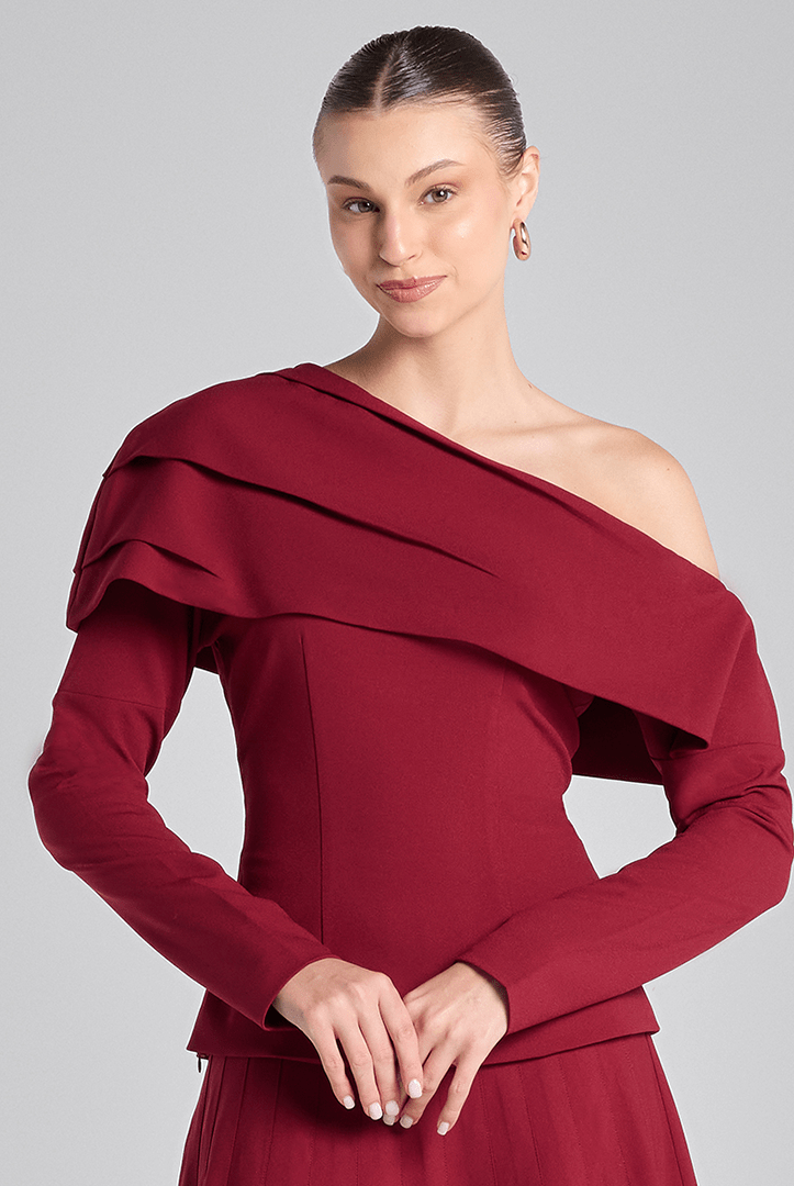 Burgundy Dropped Shoulder Long Sleeve Top - shopaleena
