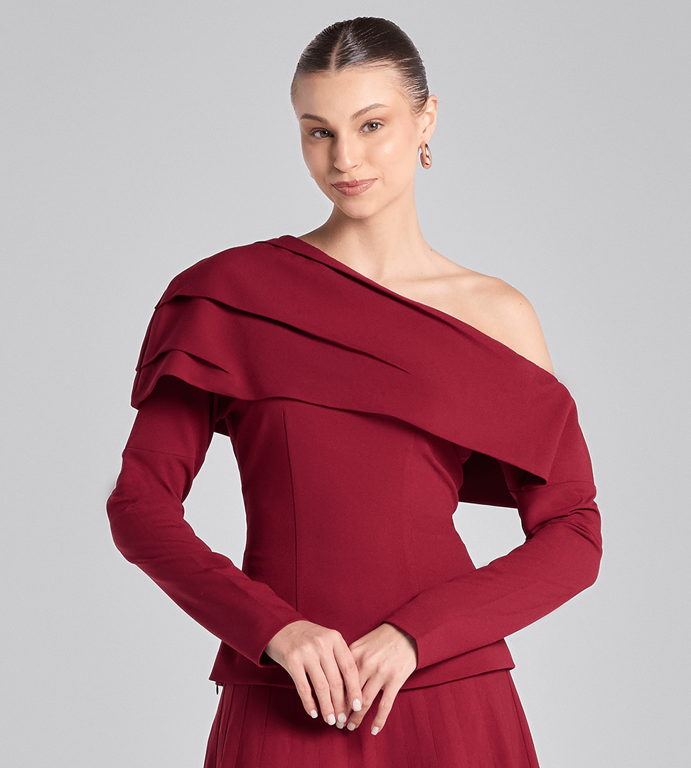 Burgundy Dropped Shoulder Long Sleeve Top - shopaleena