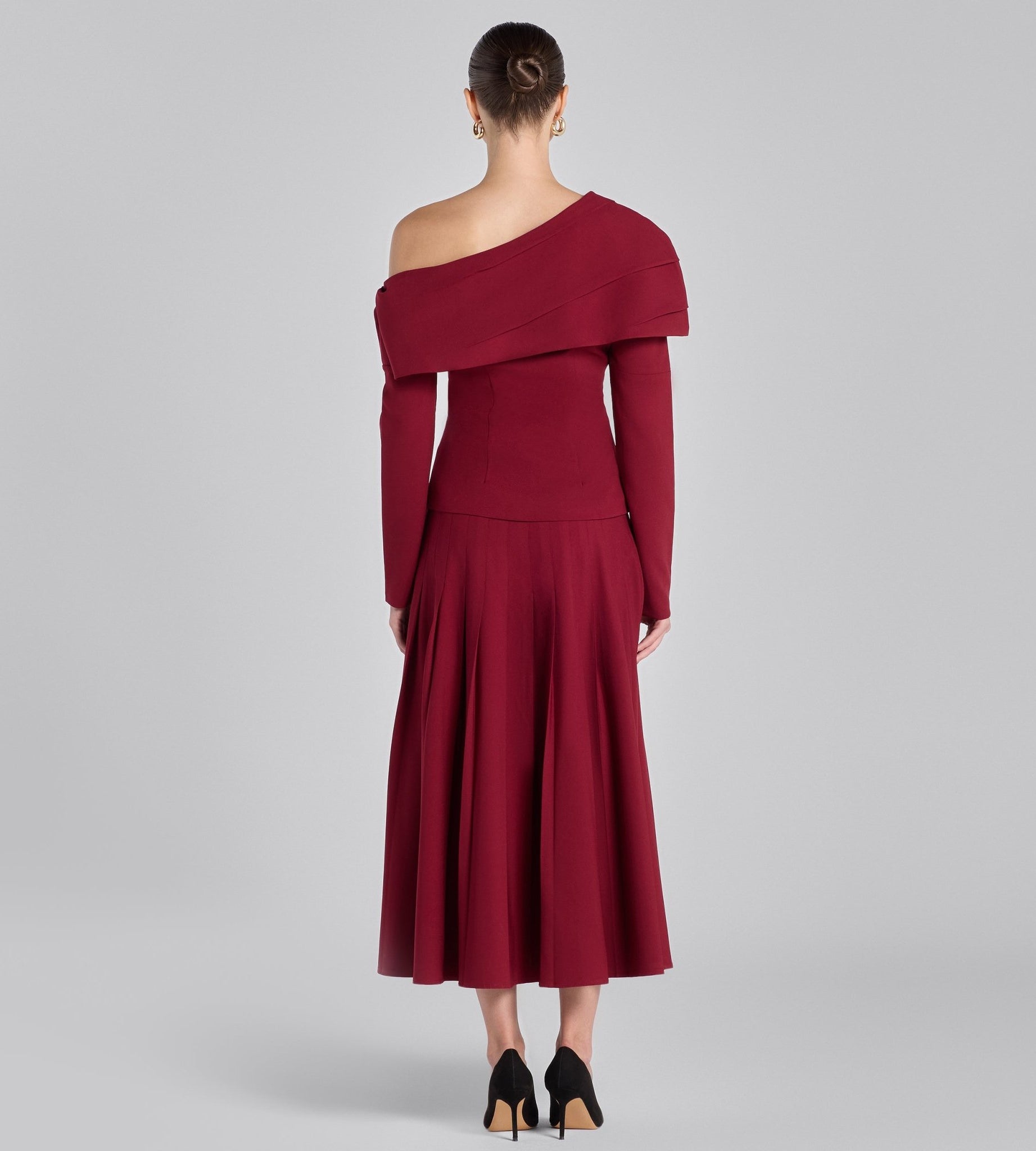 Burgundy Dropped Shoulder Long Sleeve Top - shopaleena