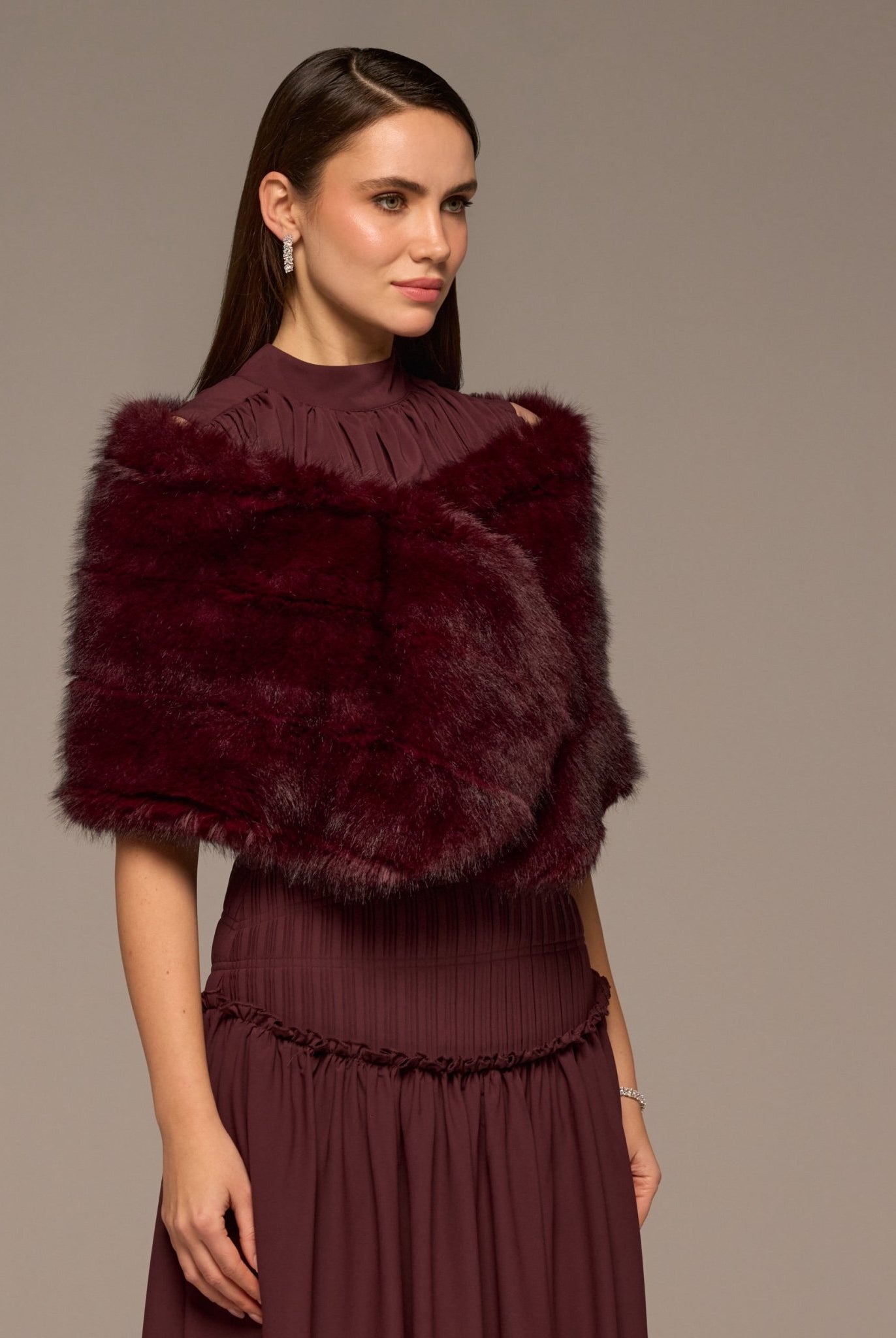 Burgundy Faux Sable Fur Shawl - shopaleena