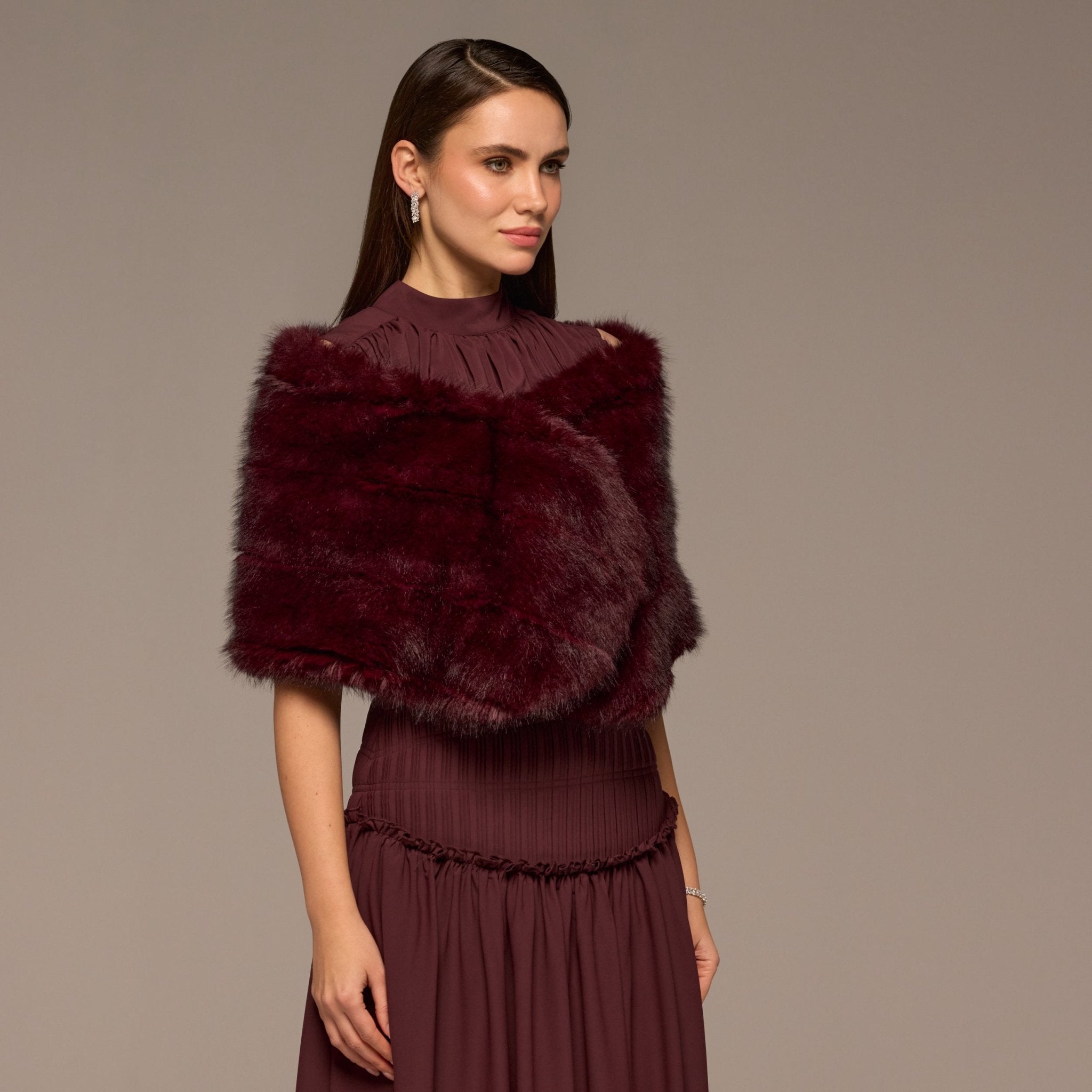 Burgundy Faux Sable Fur Shawl - shopaleena