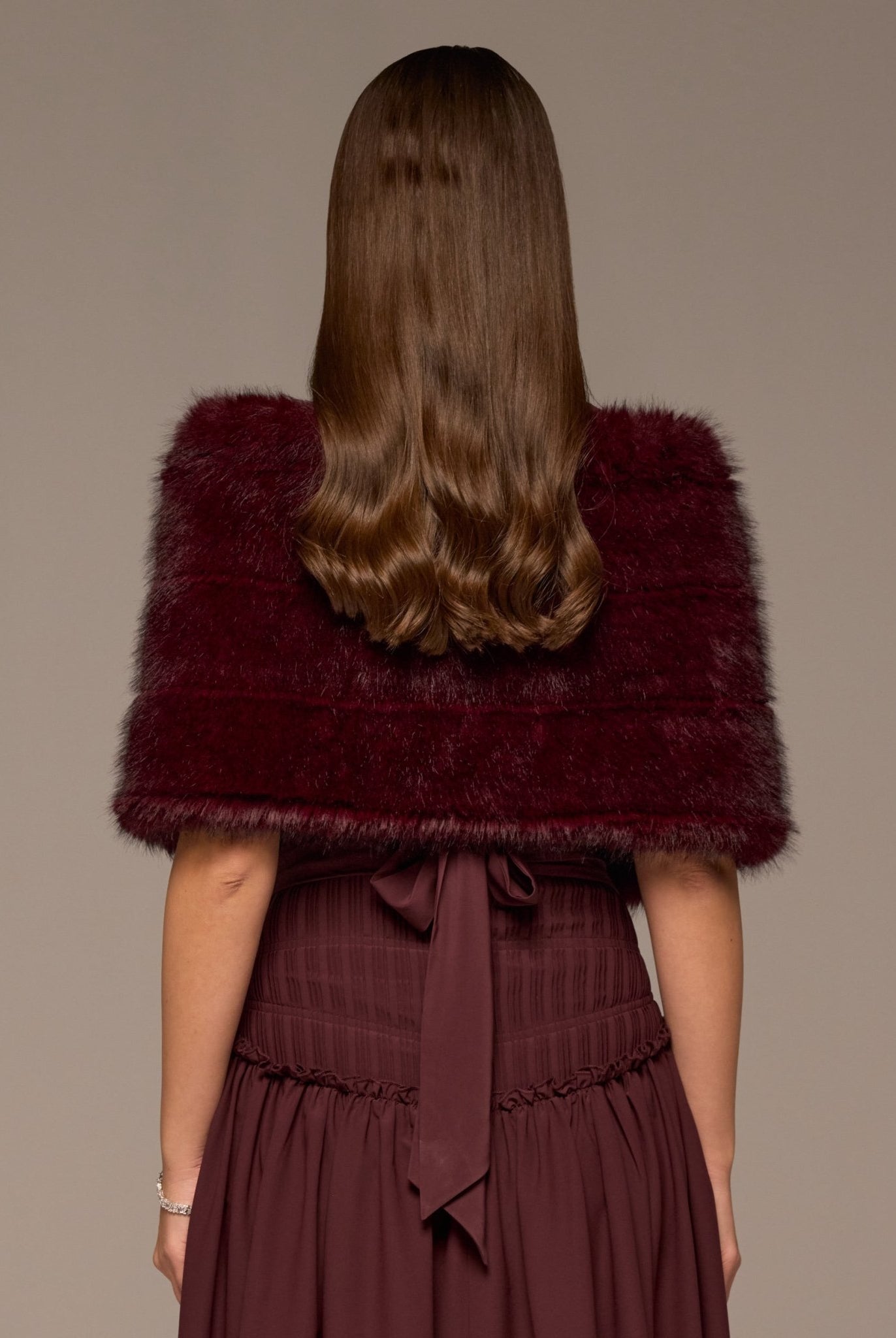 Burgundy Faux Sable Fur Shawl - shopaleena