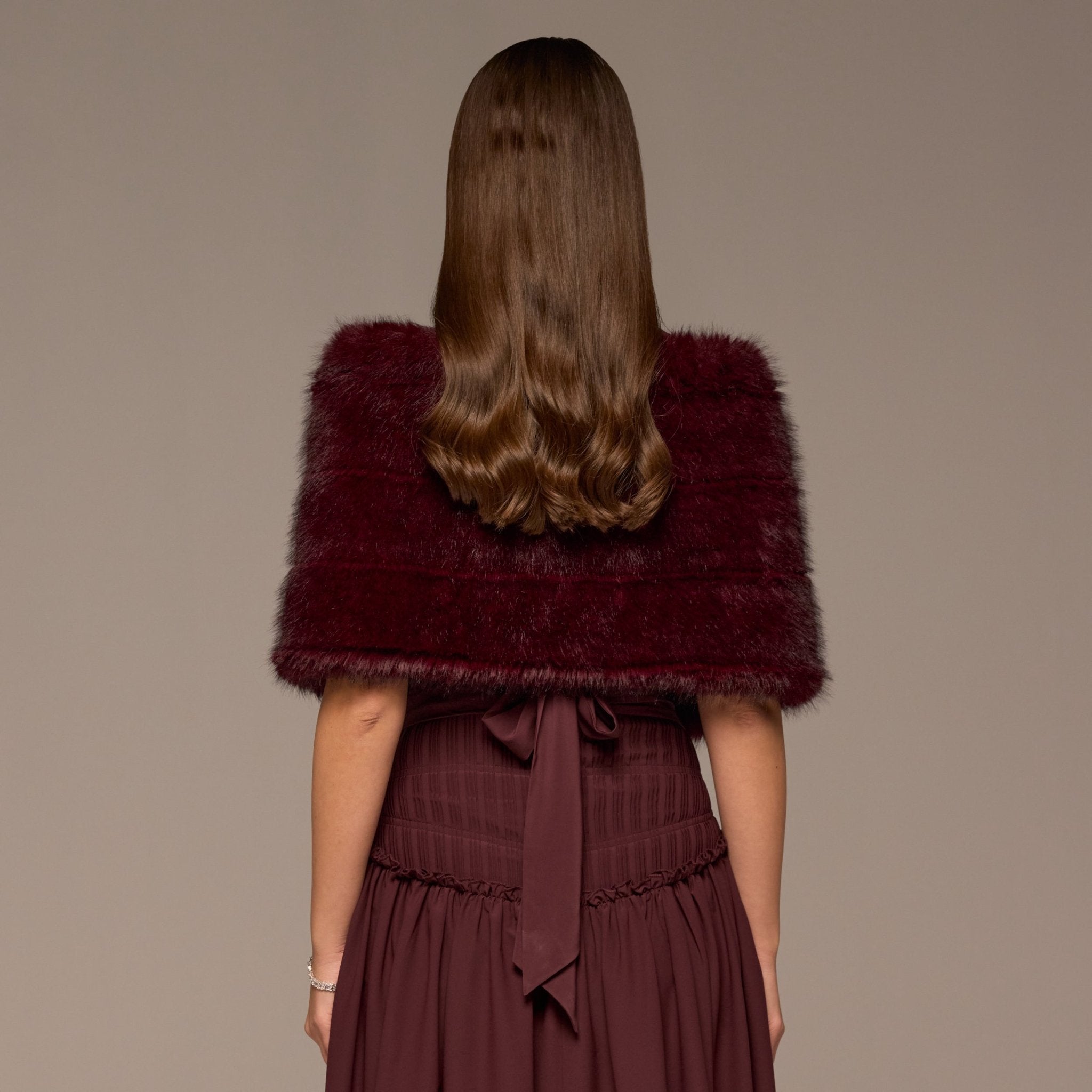 Burgundy Faux Sable Fur Shawl - shopaleena