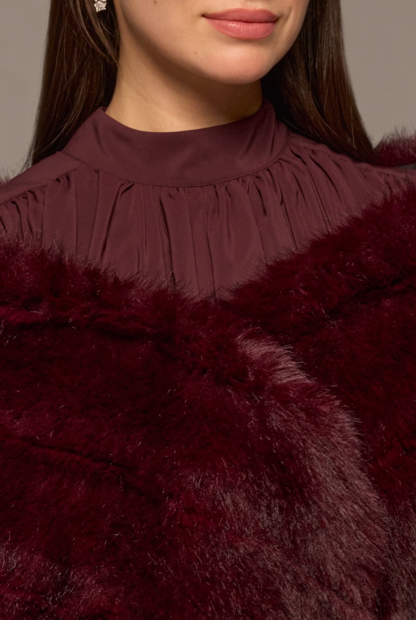 Burgundy Faux Sable Fur Shawl - shopaleena