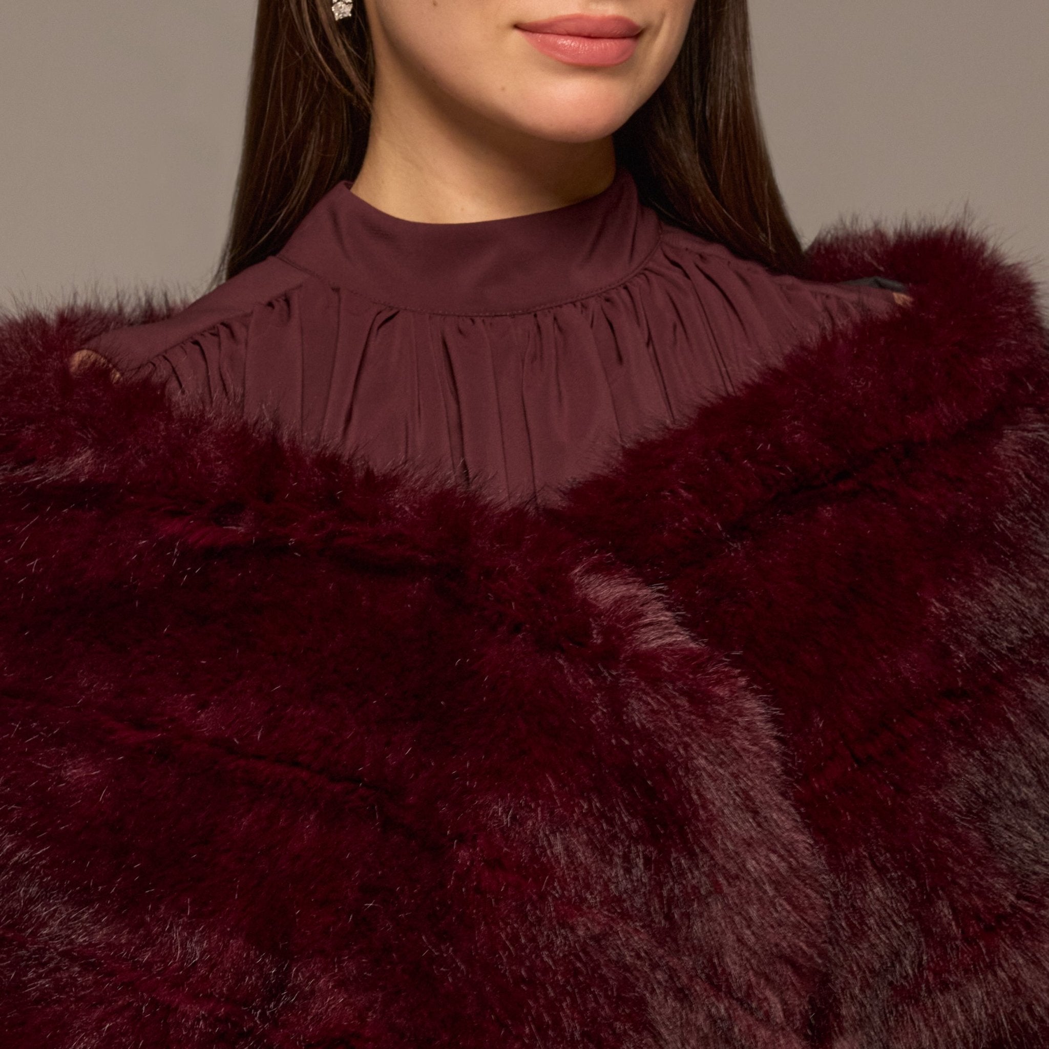Burgundy Faux Sable Fur Shawl - shopaleena