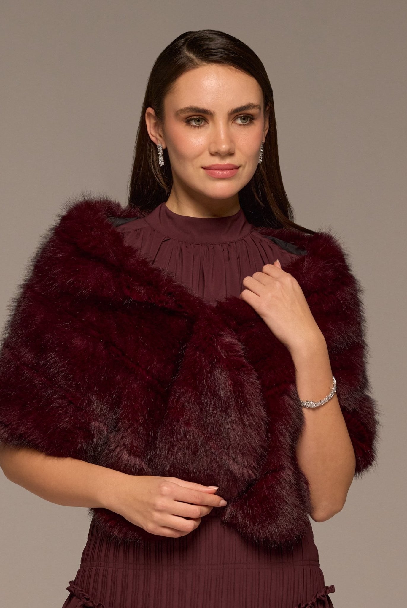 Burgundy Faux Sable Fur Shawl - shopaleena