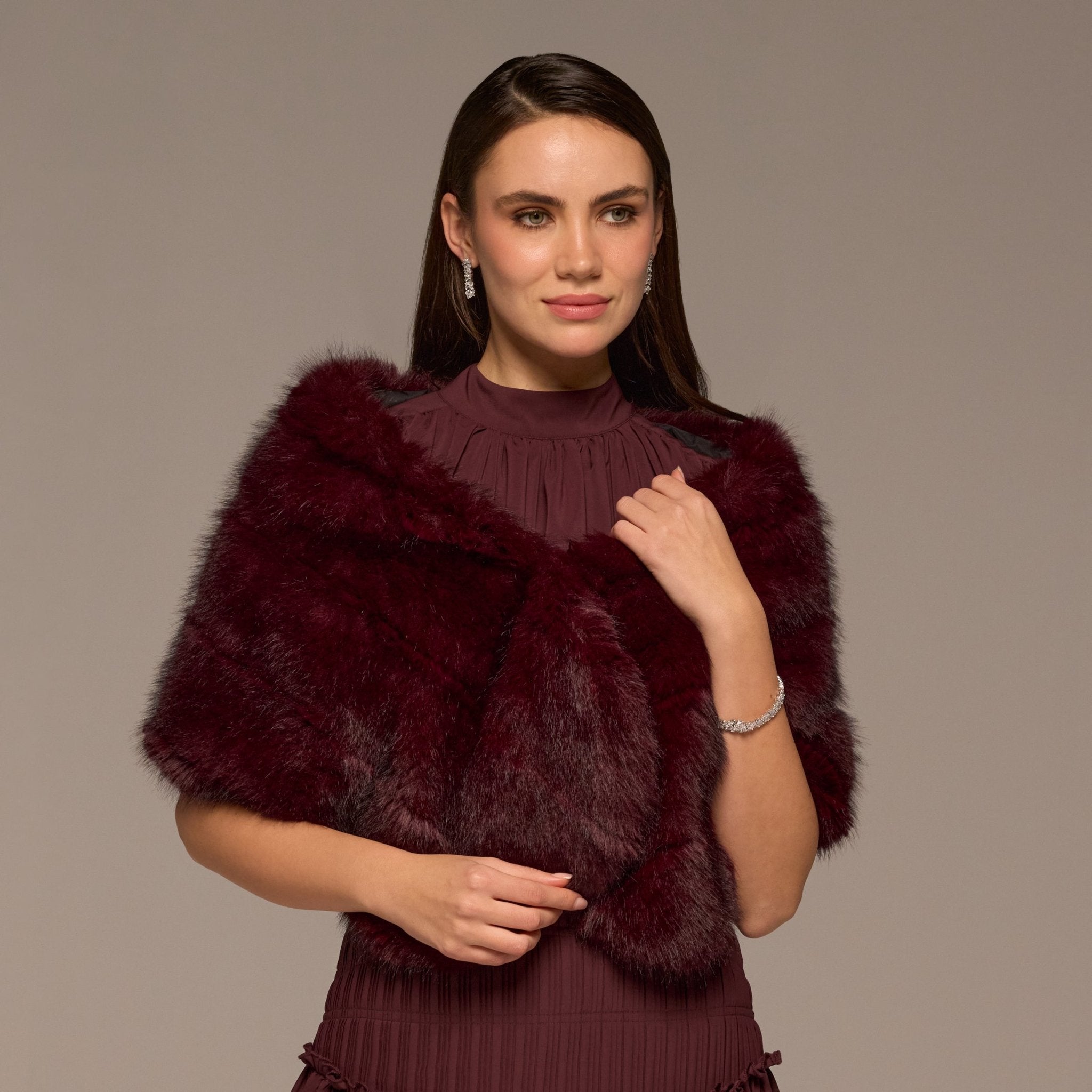 Burgundy Faux Sable Fur Shawl - shopaleena