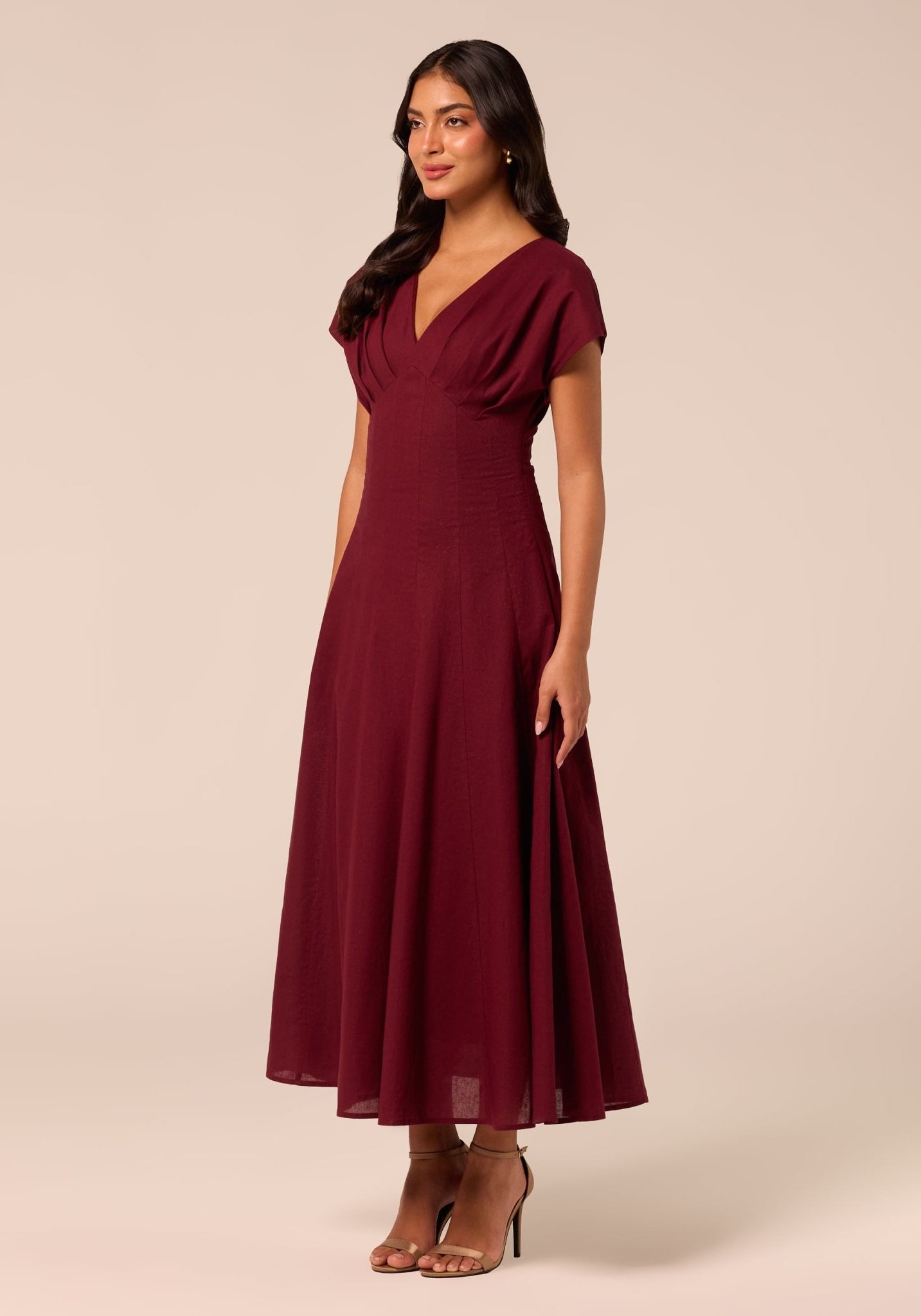 Burgundy Kimono Sleeve Linen Dress - shopaleena